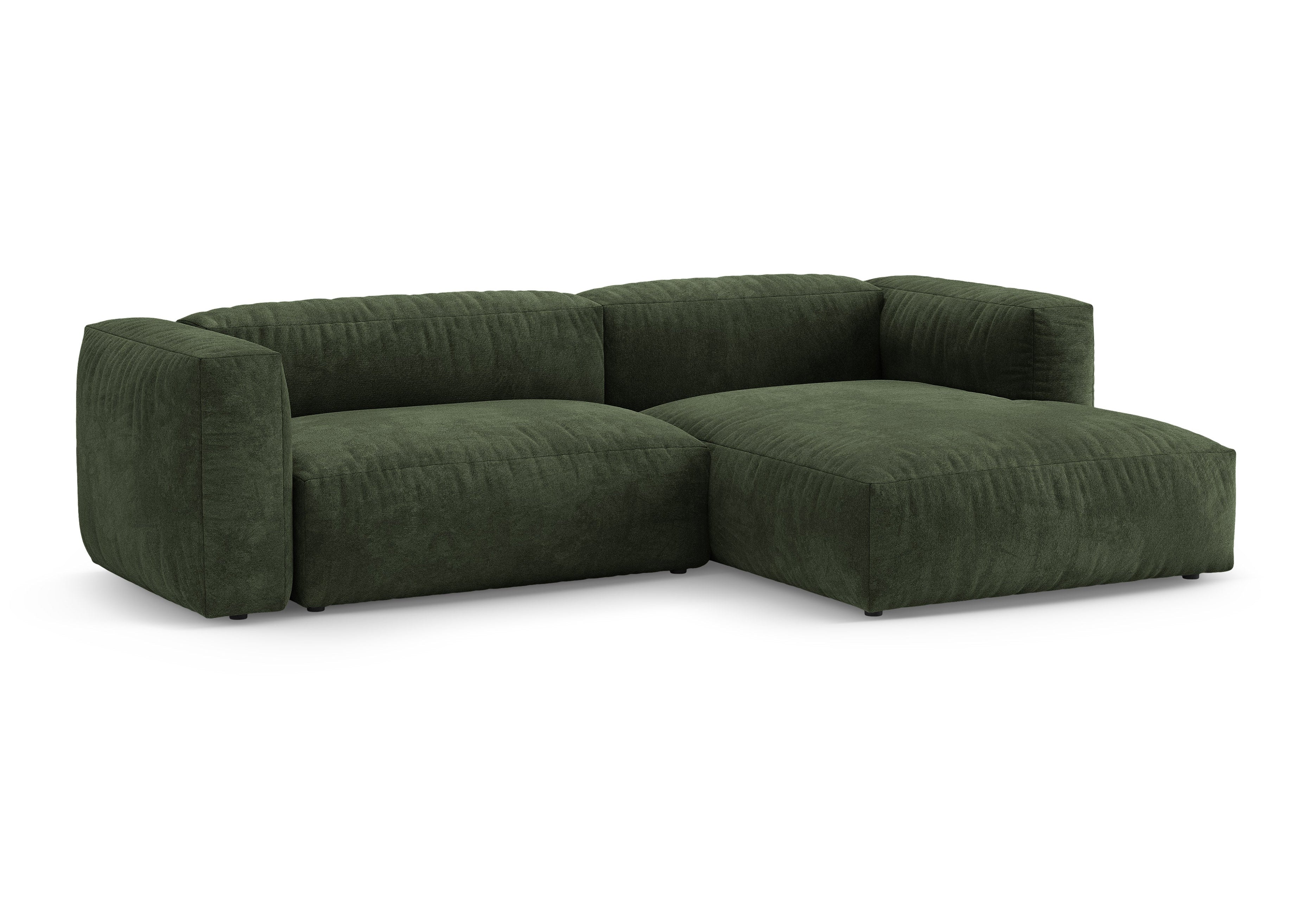 Narożnik aksamitny prawostronny z funkcją spania MARTINA zielony