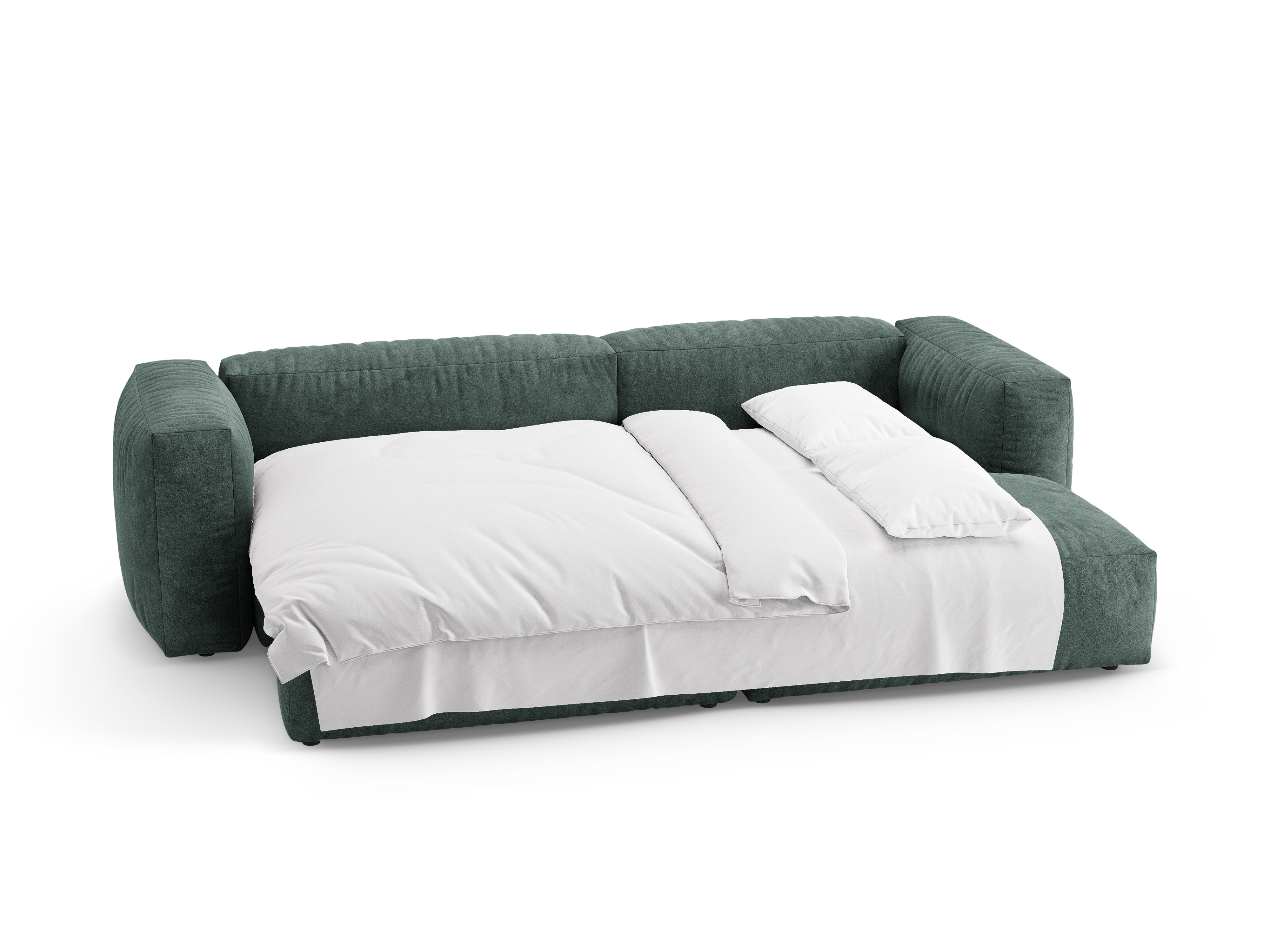 Narożnik aksamitny prawostronny z funkcją spania MARTINA petrol