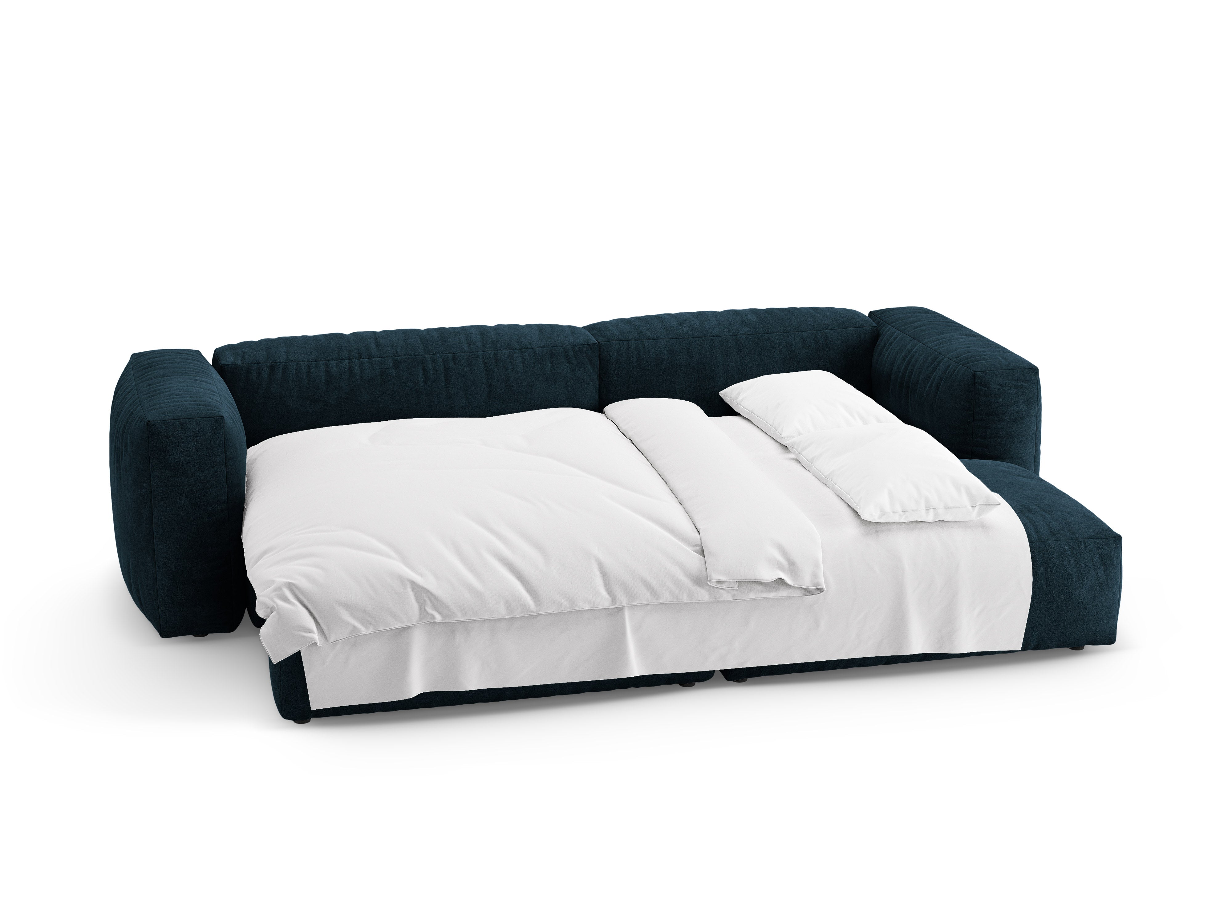 Narożnik aksamitny prawostronny z funkcją spania MARTINA głęboki petrol