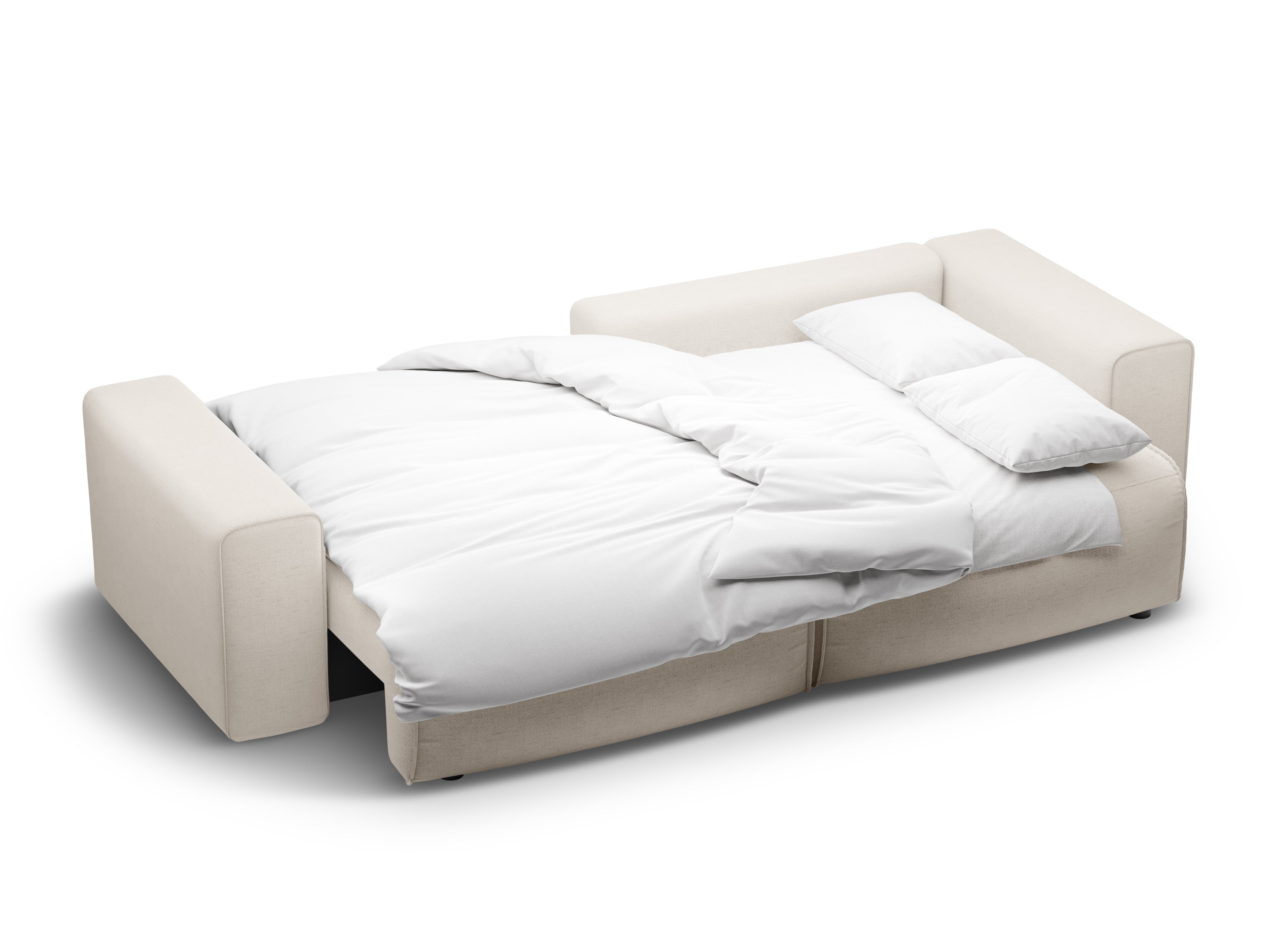 Rechtsseitiges 3-Sitzer-Sofa mit Schlaffunktion VICTOR in hellbeigem Chenille