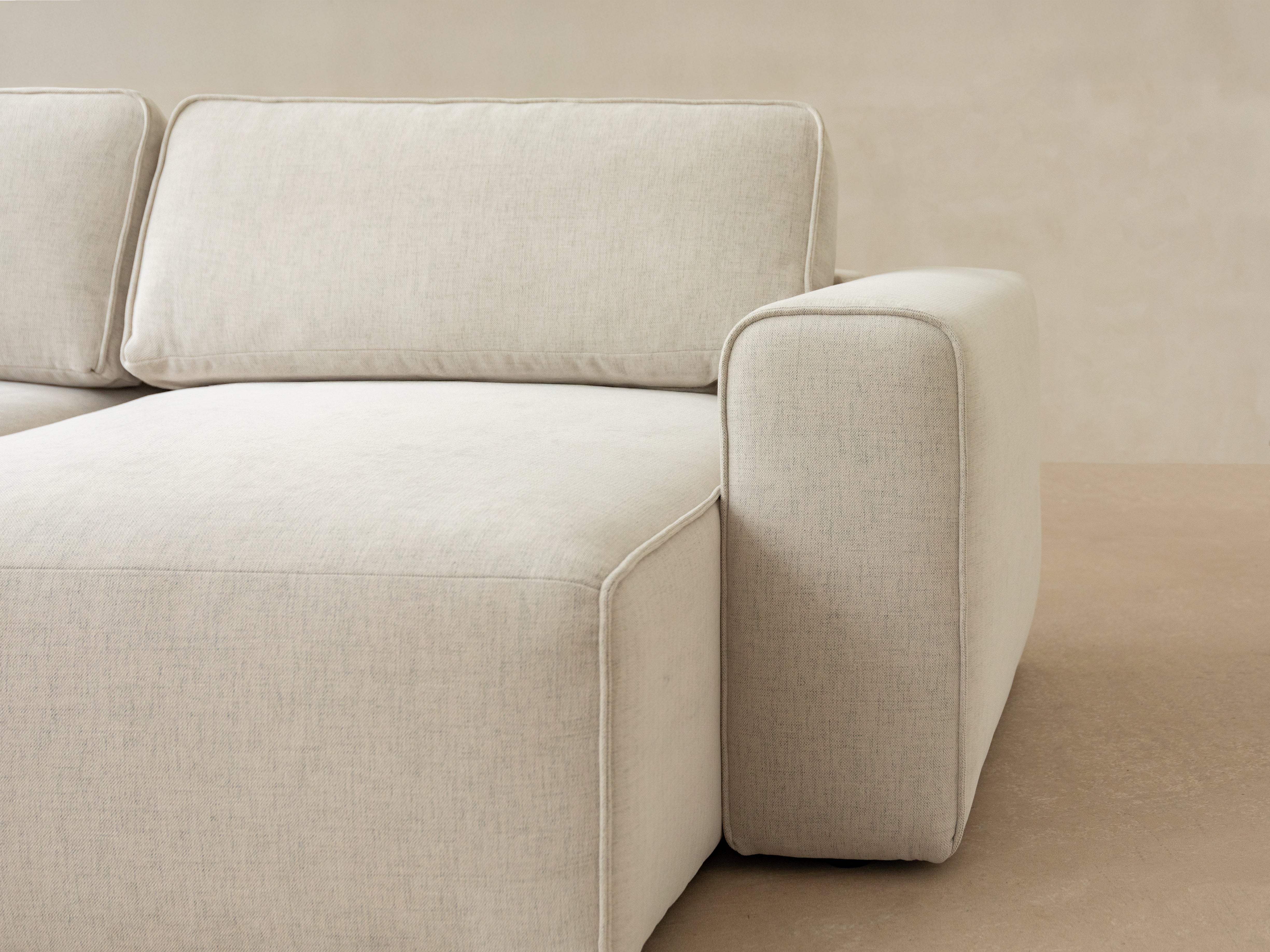 Right-facing velvet corner sofa for 3 people with sleeping function VICTOR beige