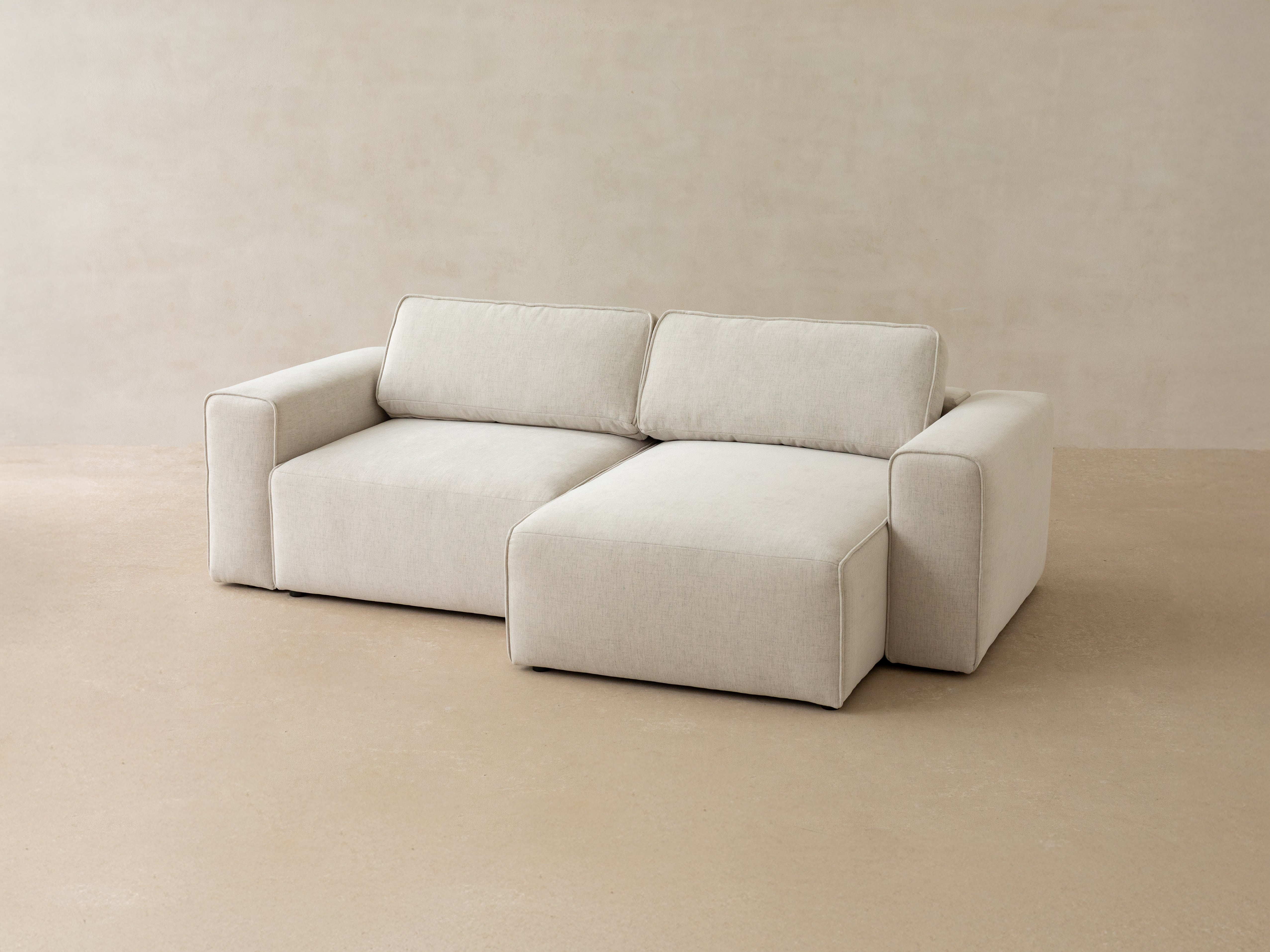 Right-facing velvet corner sofa for 3 people with sleeping function VICTOR beige
