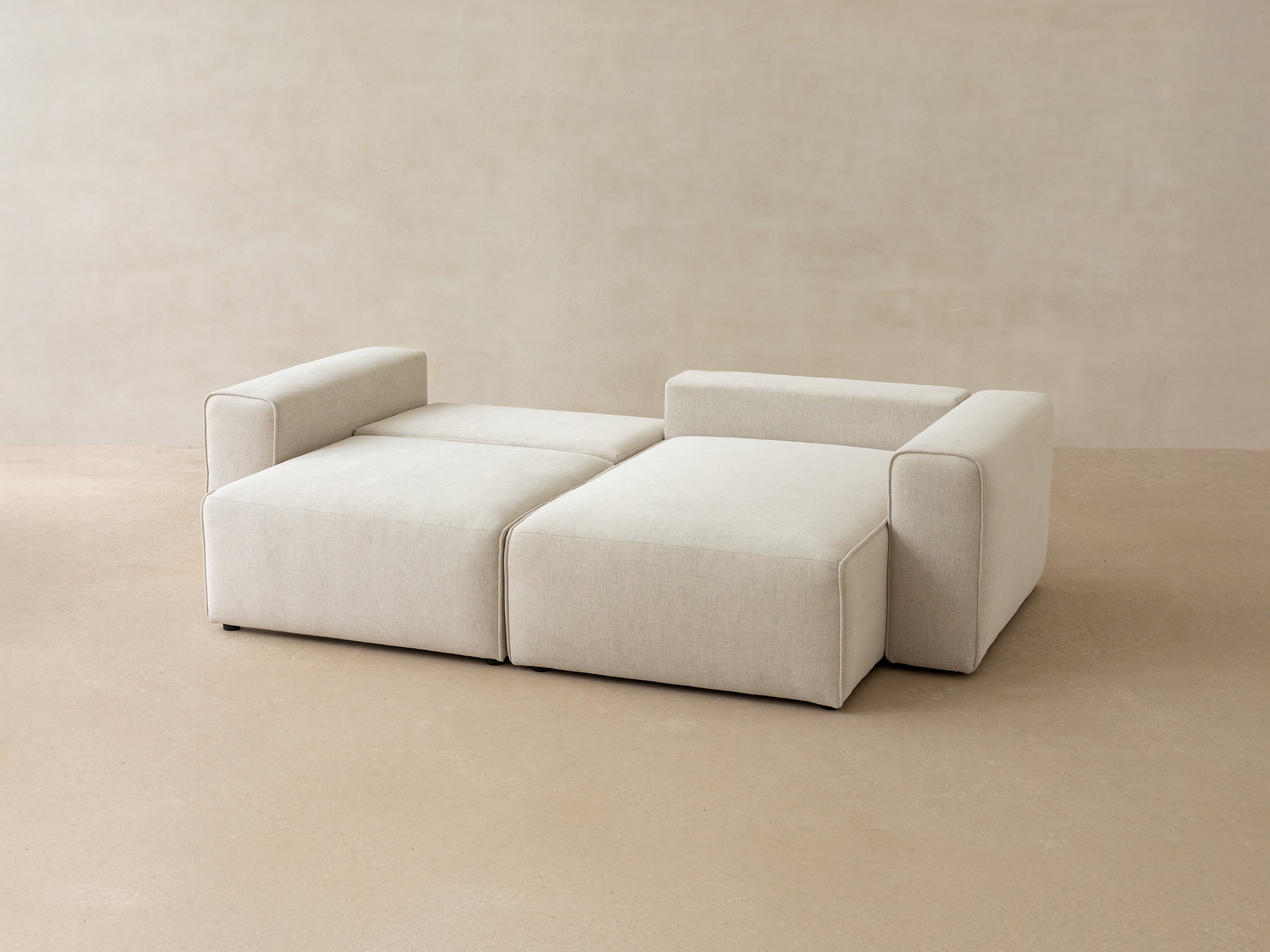 Right-facing velvet corner sofa for 3 people with sleeping function VICTOR beige