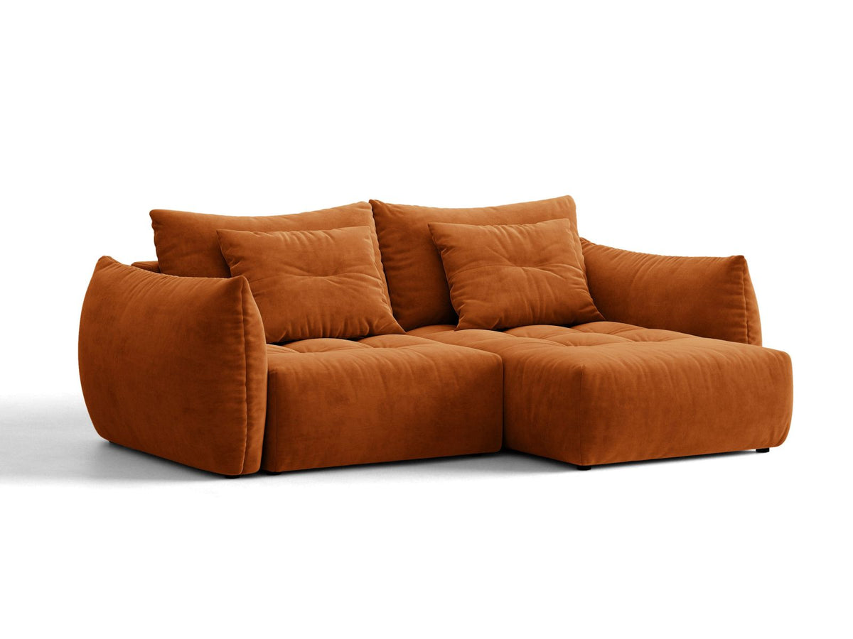 Narożnik aksamitny prawostronny z funkcją spania BLOOM terracotta – ujęcie 2