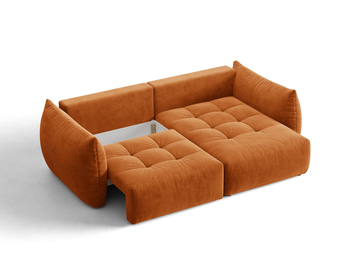 Narożnik aksamitny prawostronny z funkcją spania BLOOM terracotta – ujęcie 5