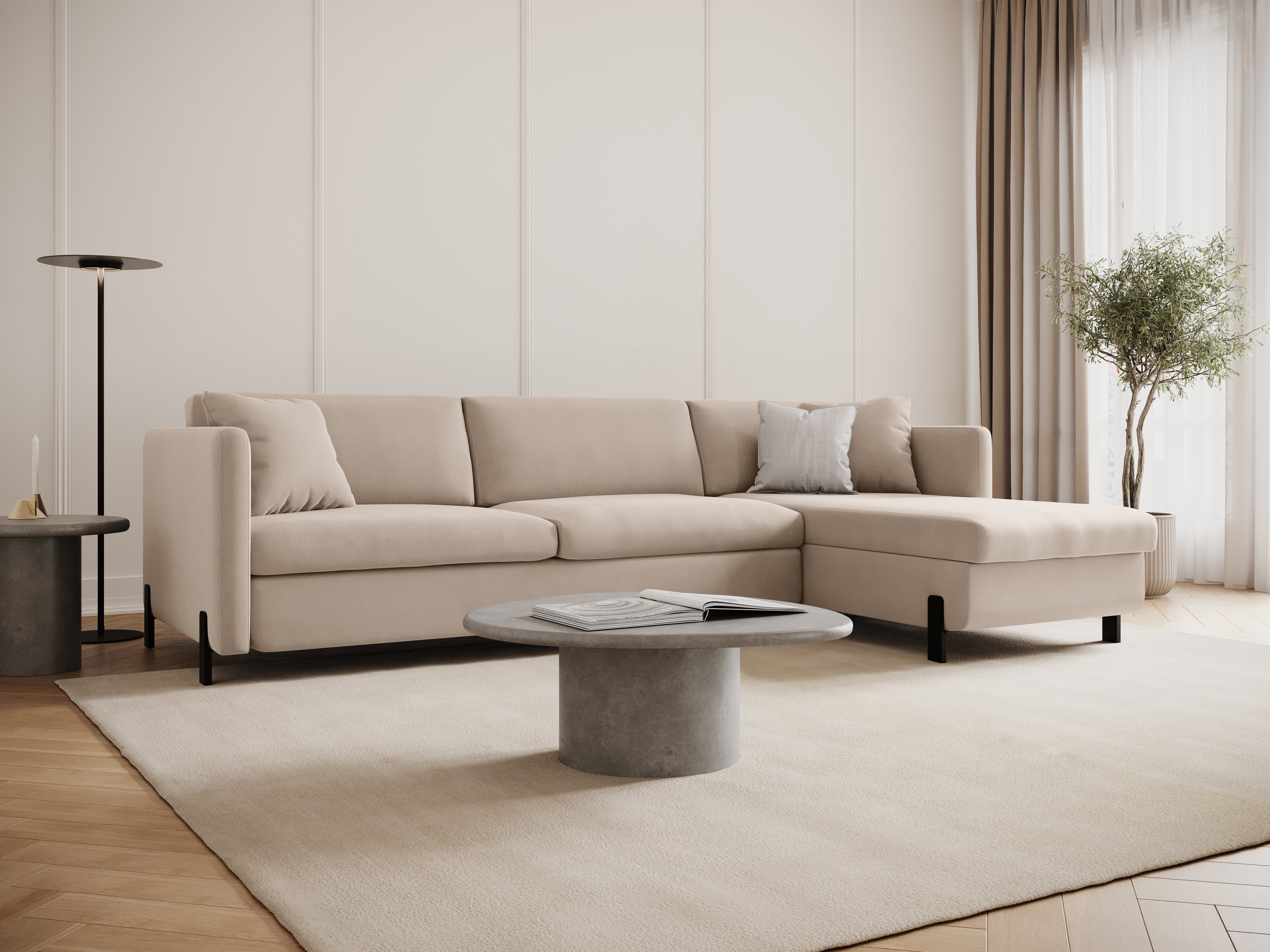 Samtrechter Ecksofa mit Bettfunktion, "Gloria", 5 Sitze, Beige, 280x170x80
In Europa gemacht