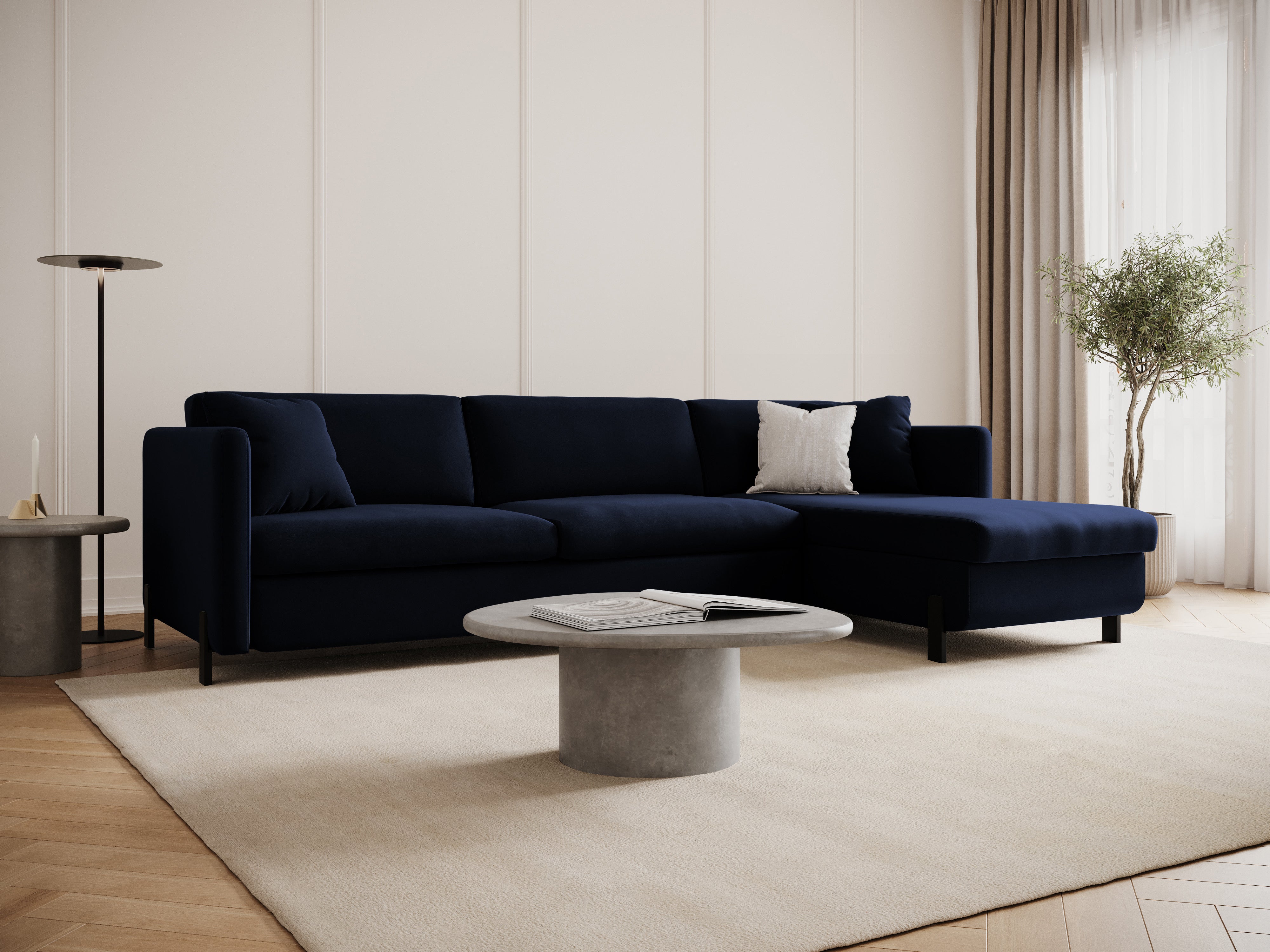 Samtrechte Ecksofa mit Bettfunktion, "Gloria", 5 Sitze, Royal Blue, 280x170x80
In Europa gemacht