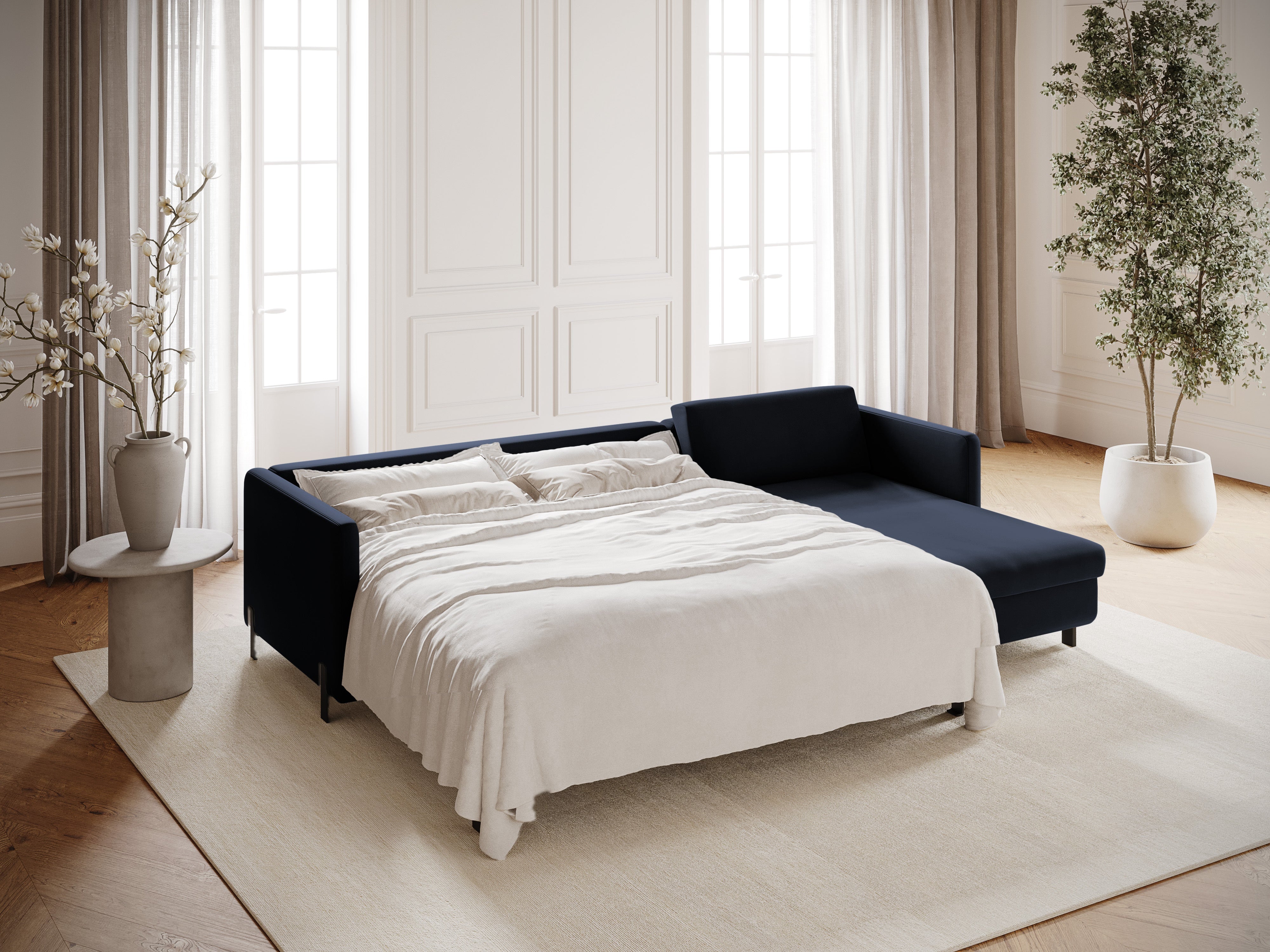 Samtrechte Ecksofa mit Bettfunktion, "Gloria", 5 Sitze, Royal Blue, 280x170x80
In Europa gemacht