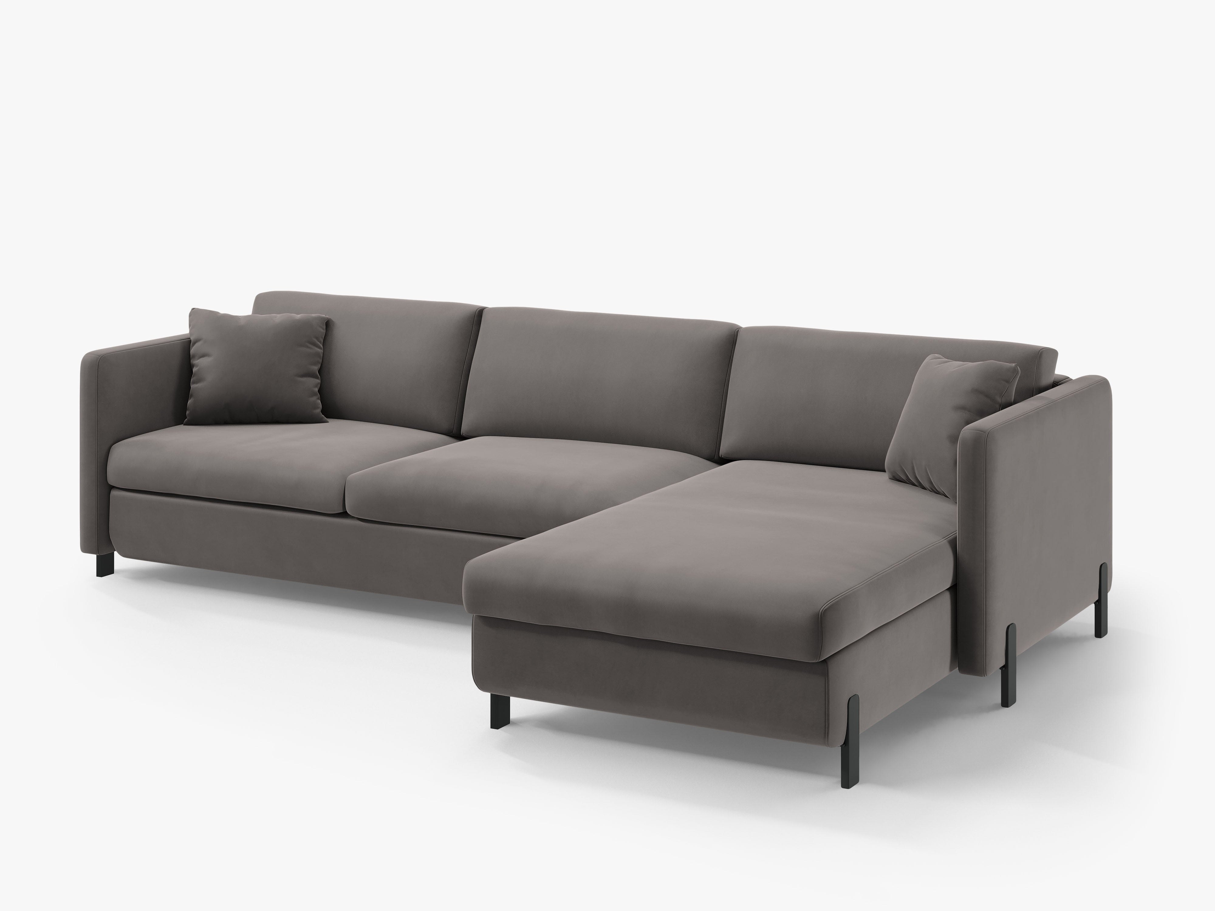 Velvet Right Corner Sofa with Bed Function, "Gloria", 5 Seats, Gray, 280x170x80
Made in Europe