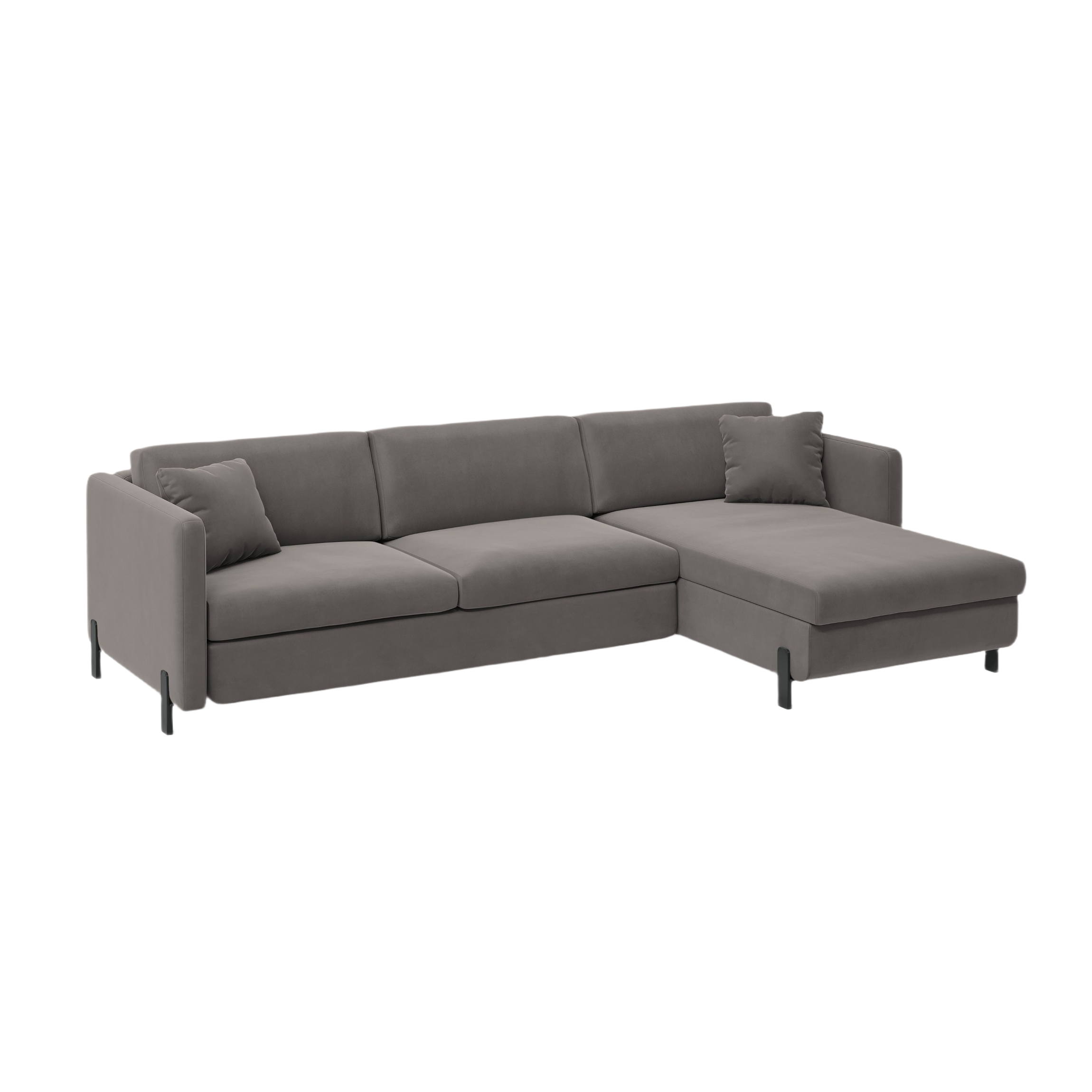 Velvet Right Corner Sofa with Bed Function, "Gloria", 5 Seats, Gray, 280x170x80
Made in Europe