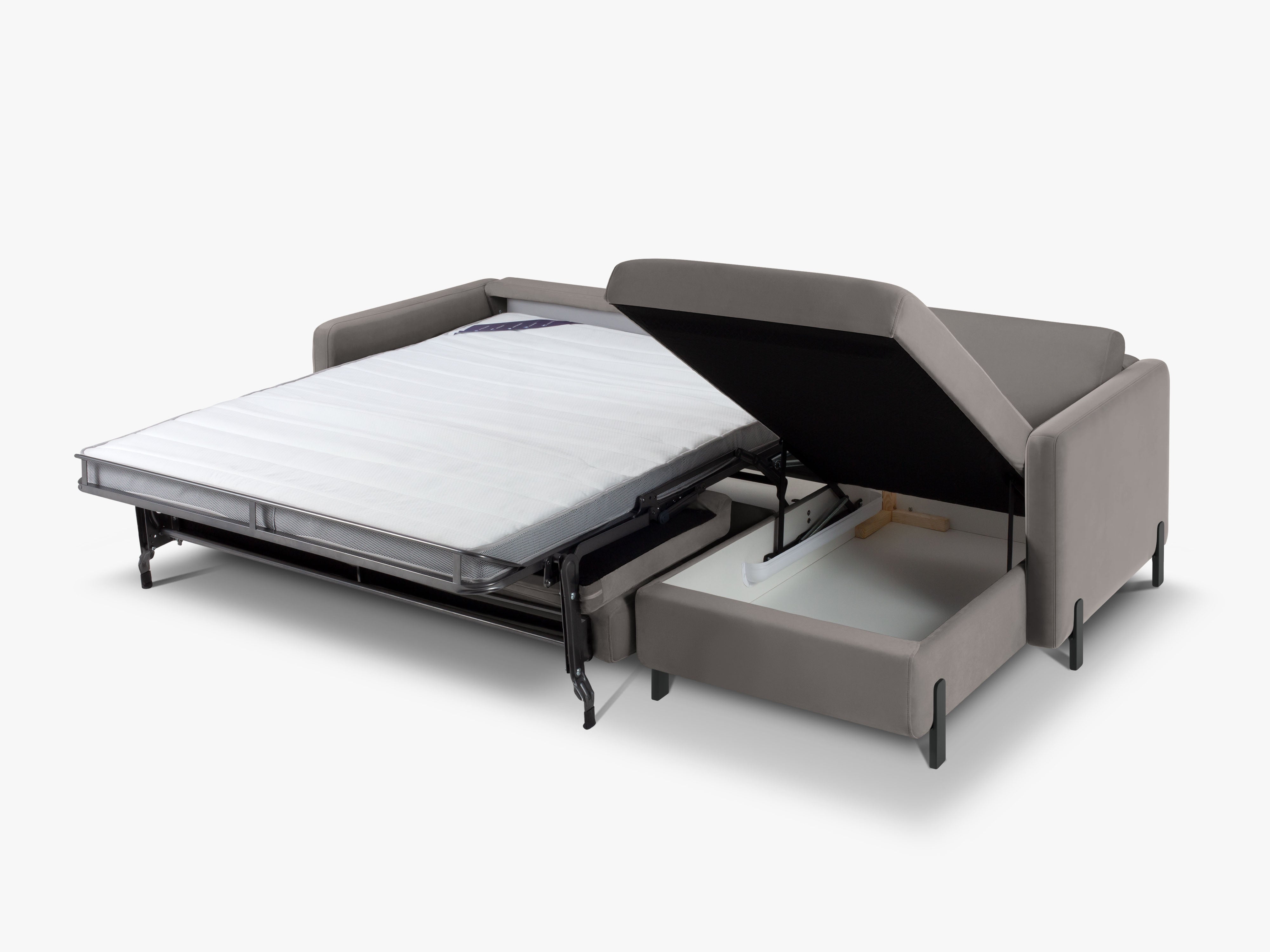 Velvet Right Corner Sofa with Bed Function, "Gloria", 5 Seats, Gray, 280x170x80
Made in Europe