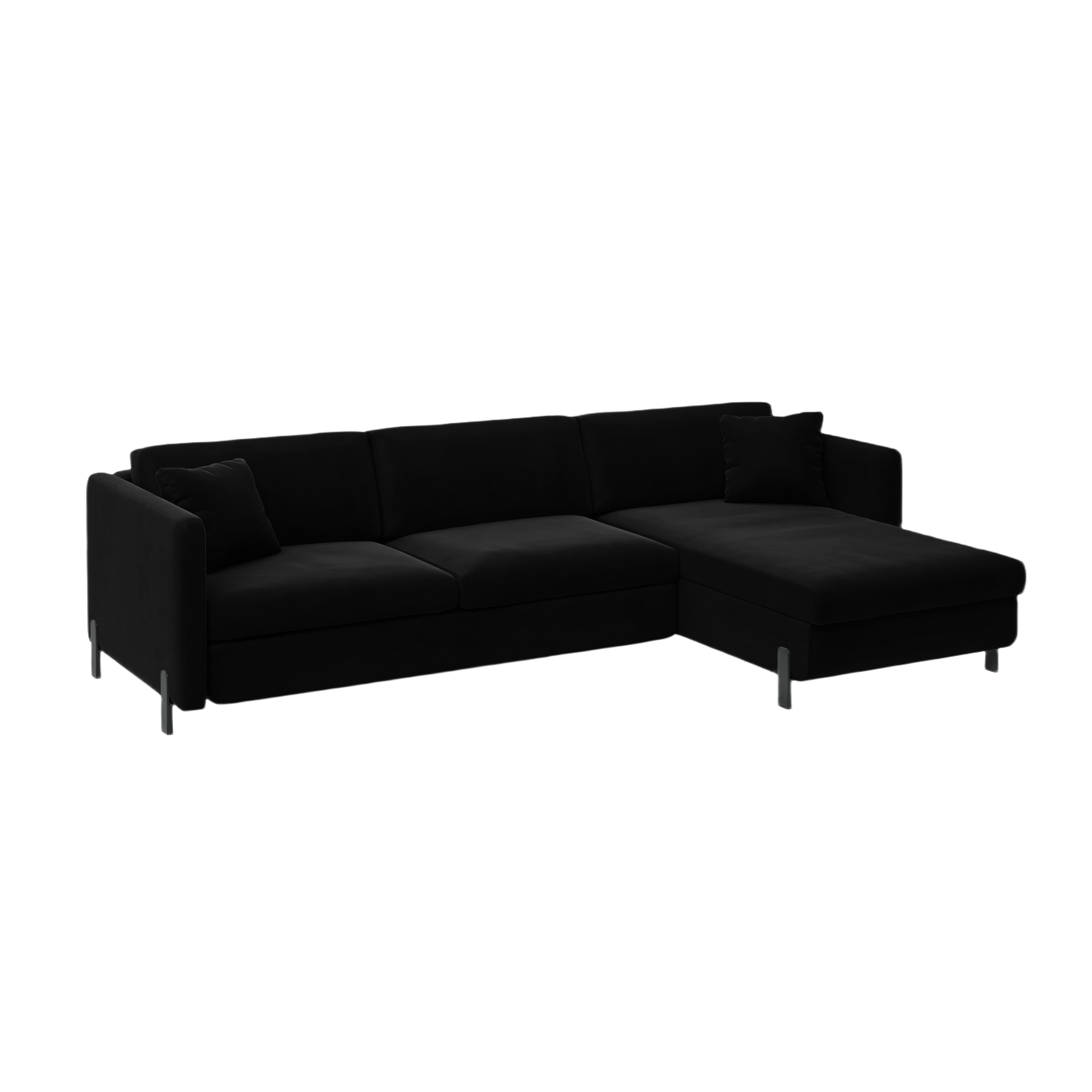 Samtrechte Ecksofa mit Bettfunktion, "Gloria", 5 Sitze, schwarz, 280x170x80
In Europa gemacht