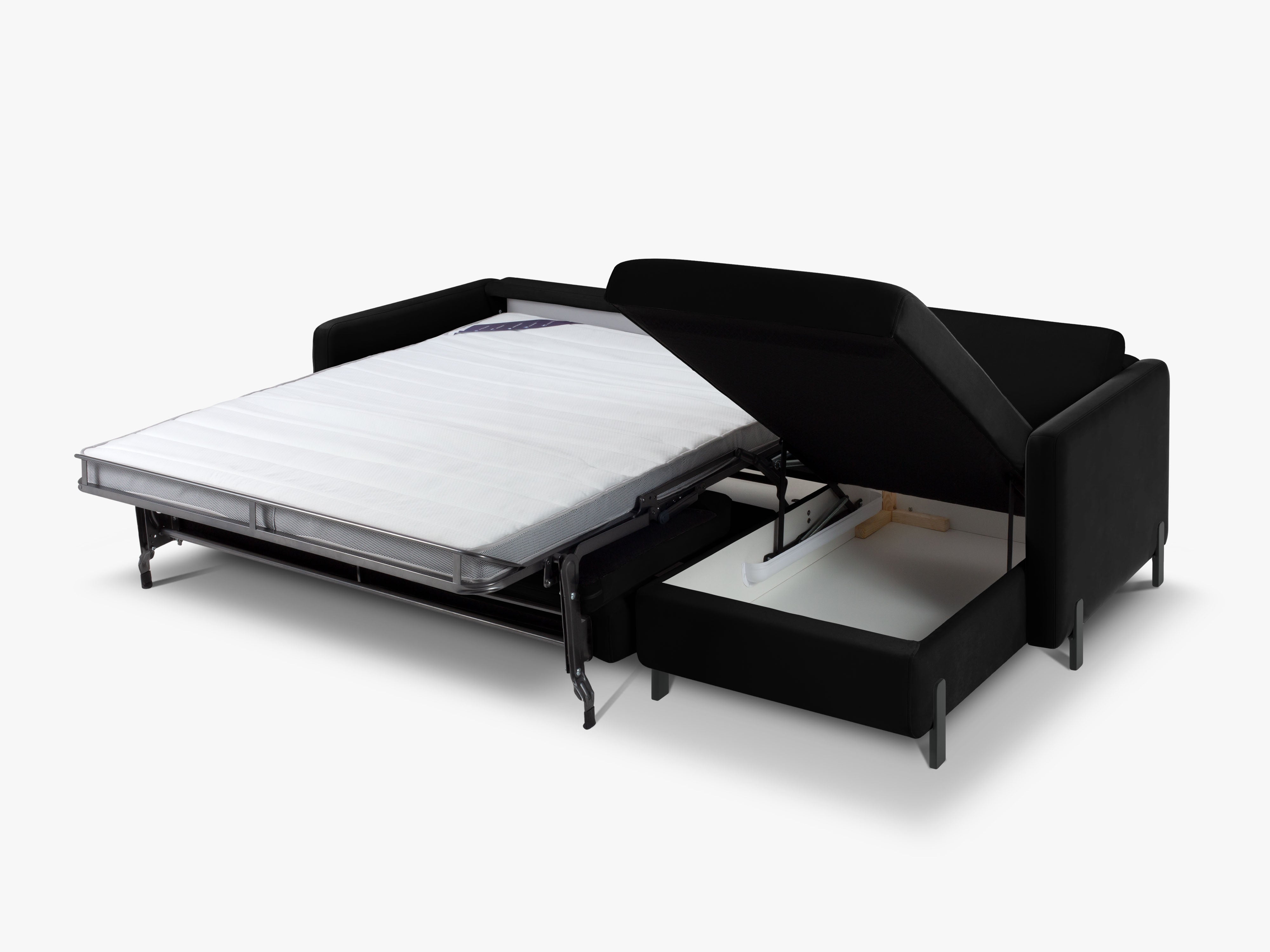 Samtrechte Ecksofa mit Bettfunktion, "Gloria", 5 Sitze, schwarz, 280x170x80
In Europa gemacht