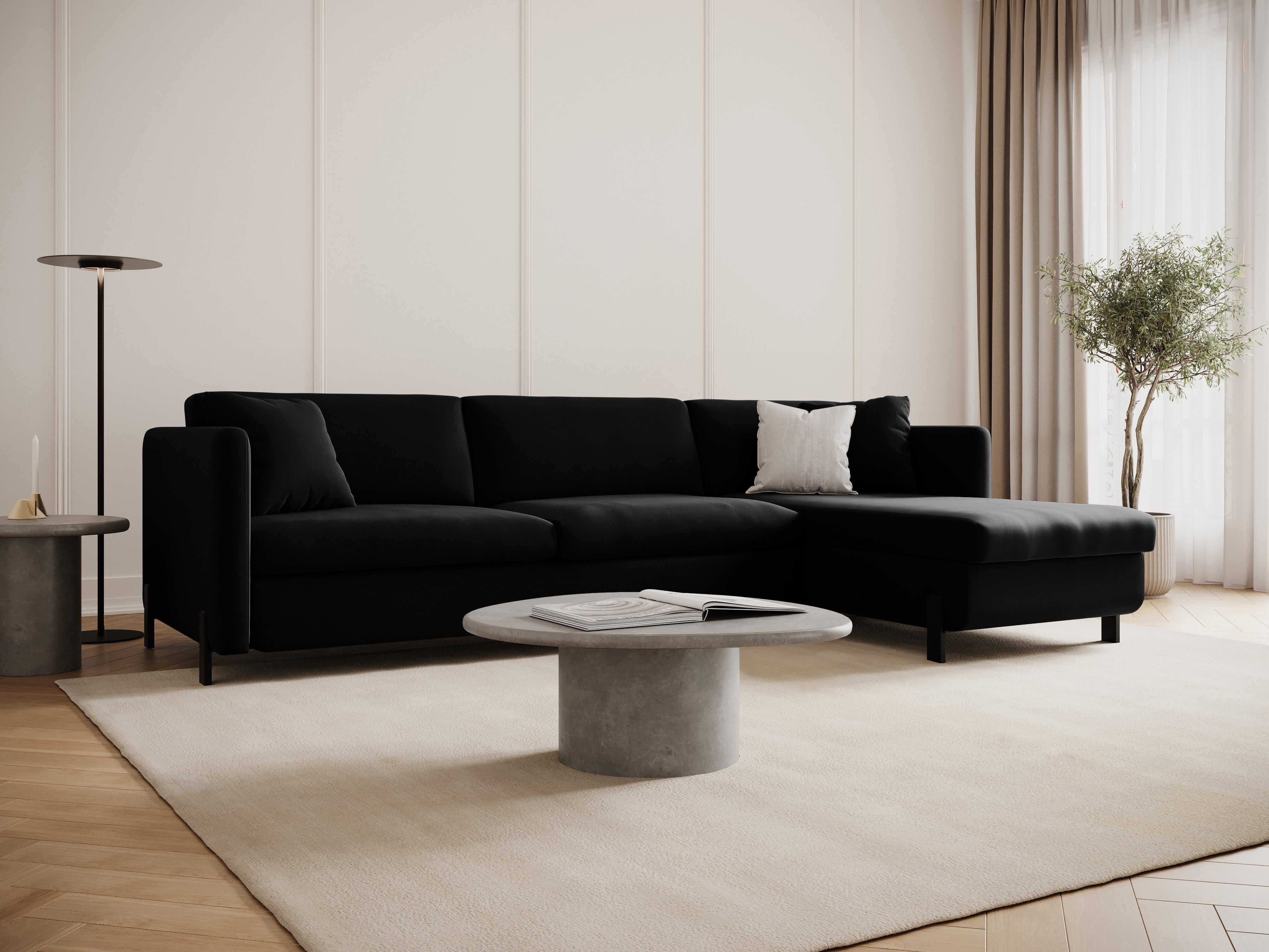 Samtrechte Ecksofa mit Bettfunktion, "Gloria", 5 Sitze, schwarz, 280x170x80
In Europa gemacht