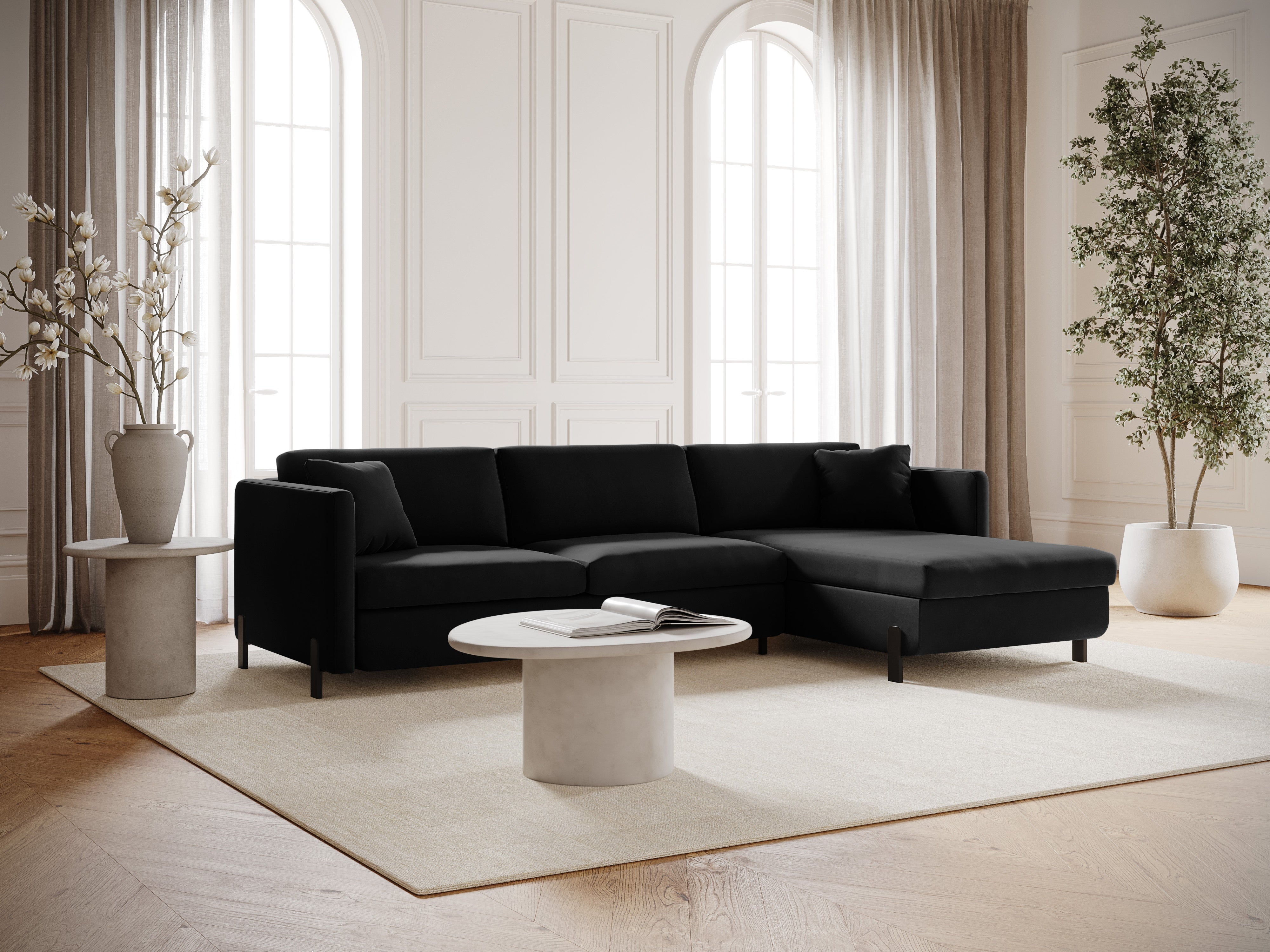Samtrechte Ecksofa mit Bettfunktion, "Gloria", 5 Sitze, schwarz, 280x170x80
In Europa gemacht
