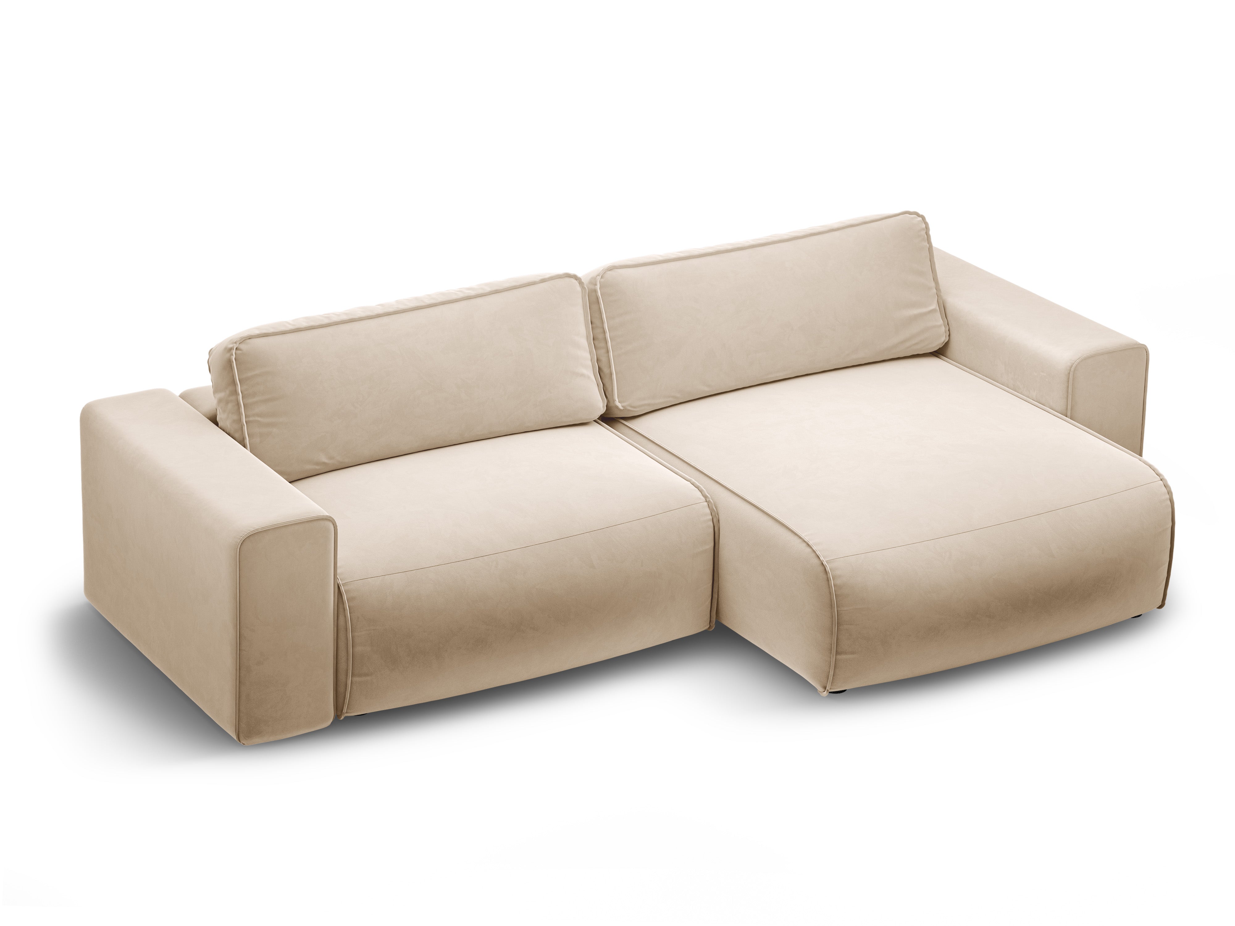 Right-facing velvet corner sofa for 3 people with sleeping function VICTOR beige