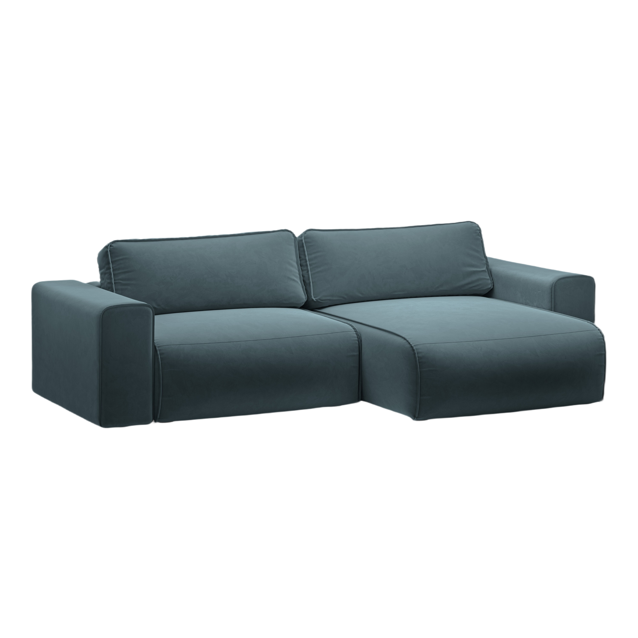 Right-facing velvet corner sofa for 3 people with sleeping function VICTOR blue