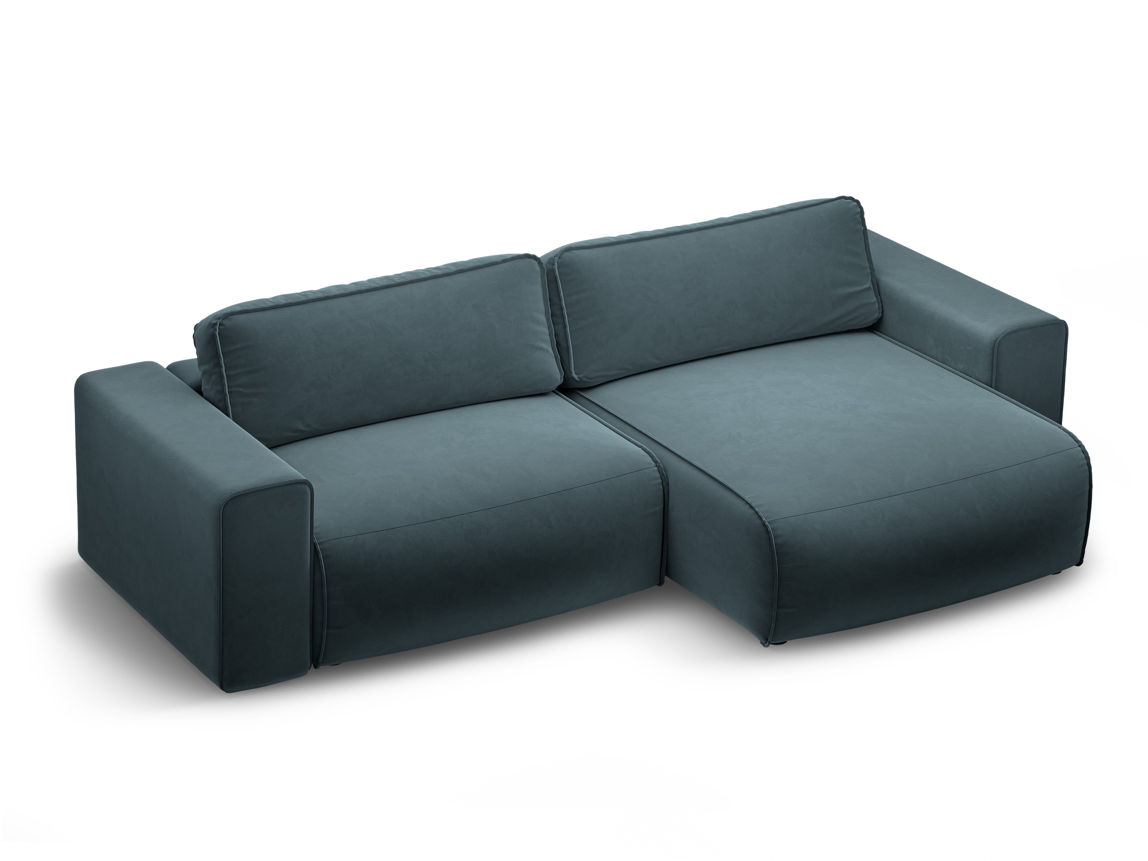 Right-facing velvet corner sofa for 3 people with sleeping function VICTOR blue