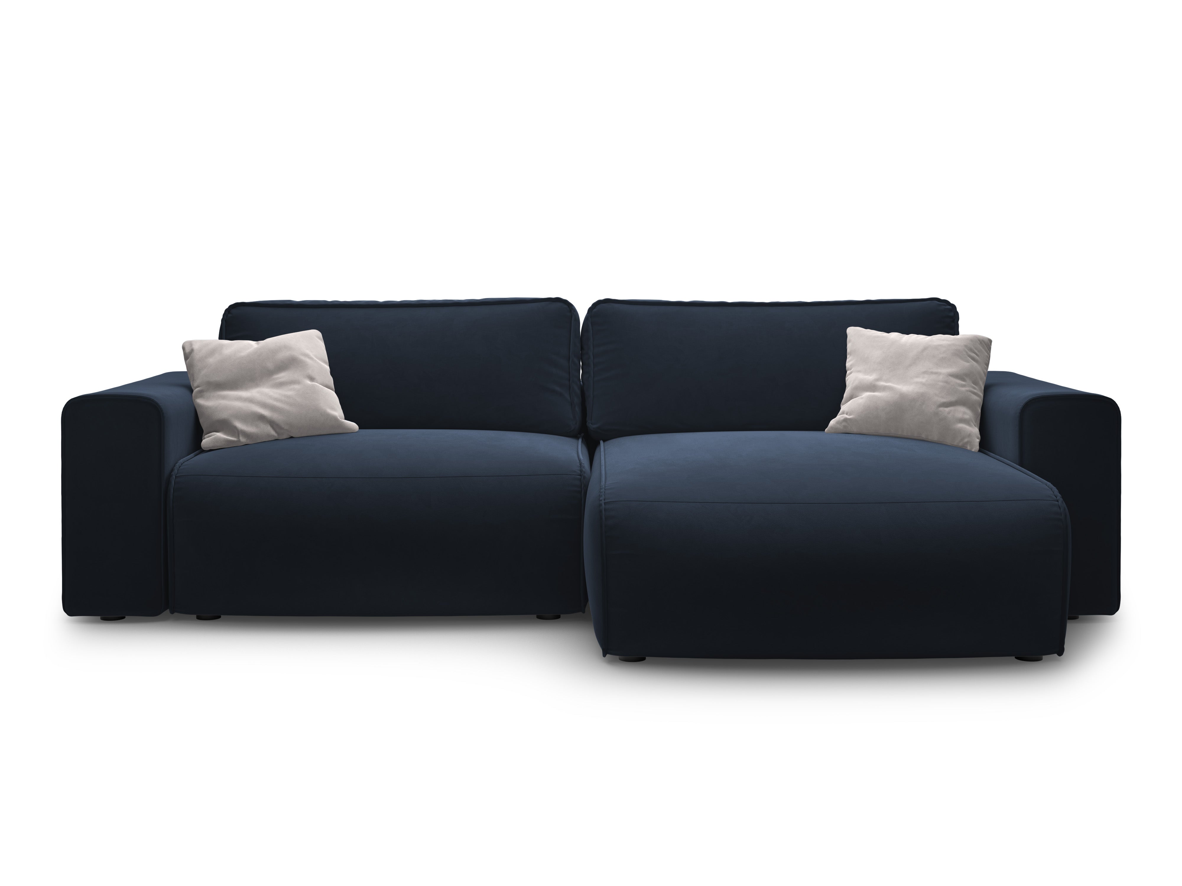 Right-facing velvet corner sofa for 3 people with sleeping function VICTOR navy blue
