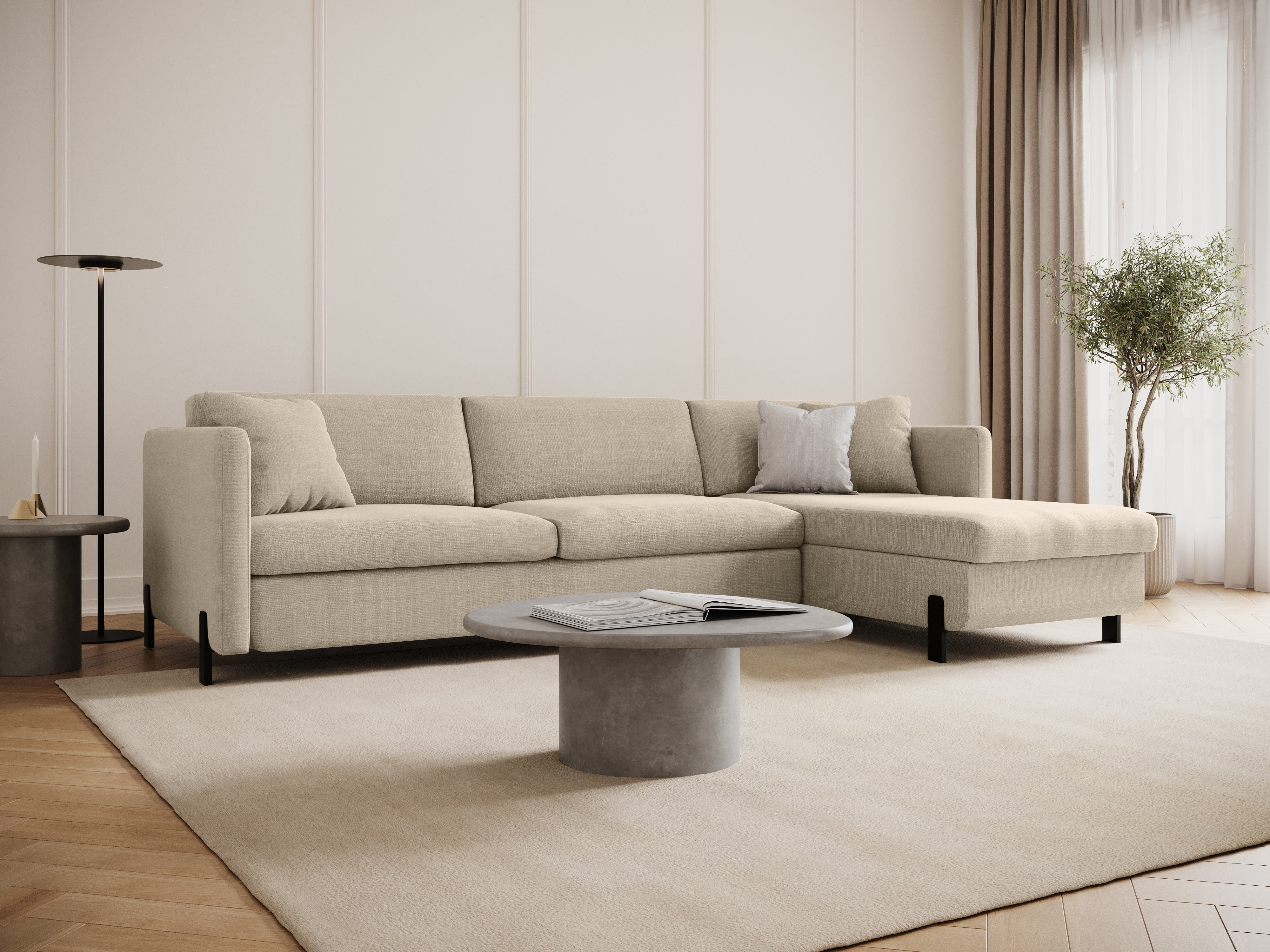 Rechte Ecke -Sofa mit Bettfunktion und Box, "Gloria", 4 Sitze, Beige, 260x170x80
In Europa gemacht