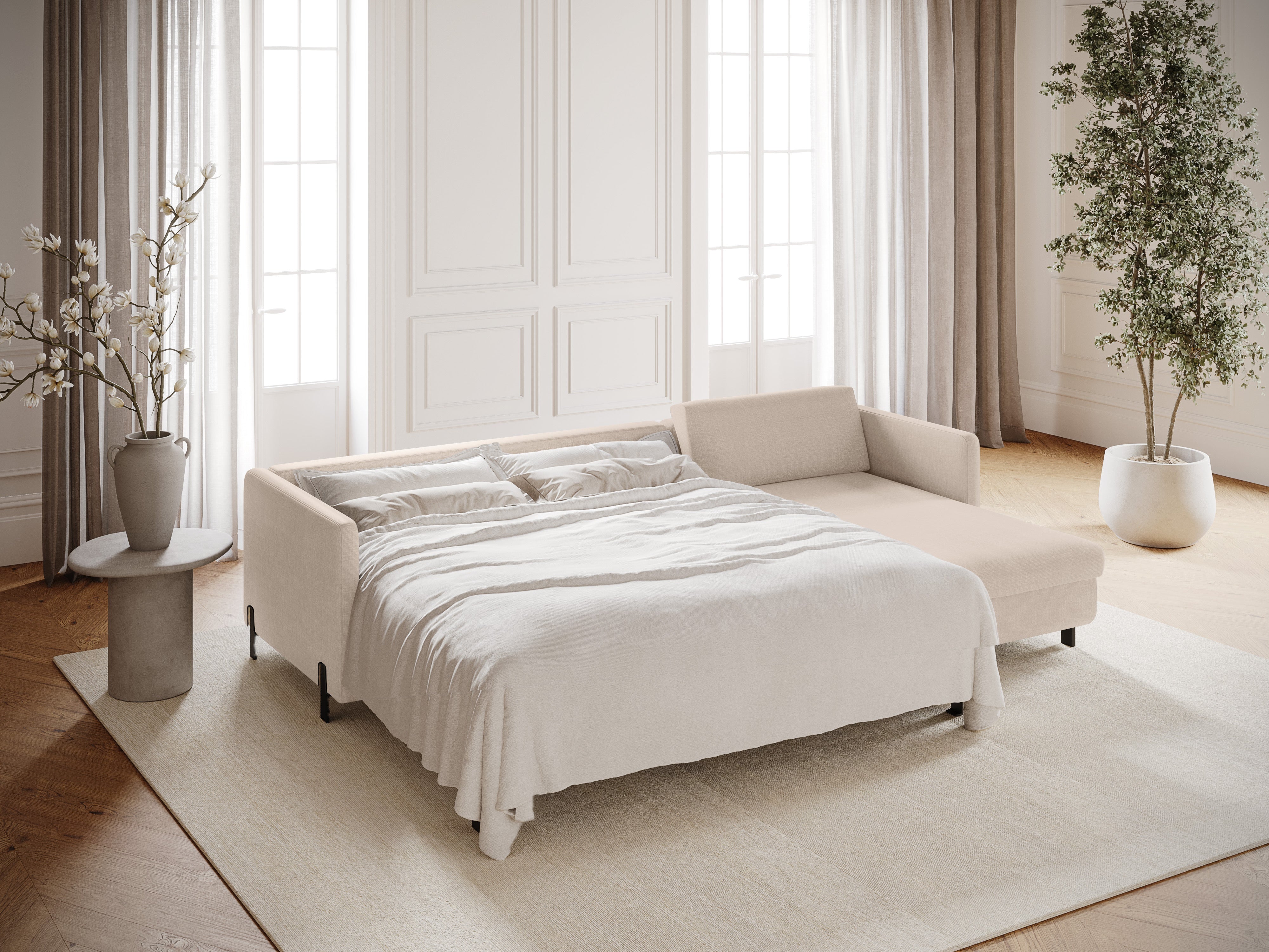 Rechte Ecke -Sofa mit Bettfunktion und Box, "Gloria", 4 Sitze, Beige, 260x170x80
In Europa gemacht
