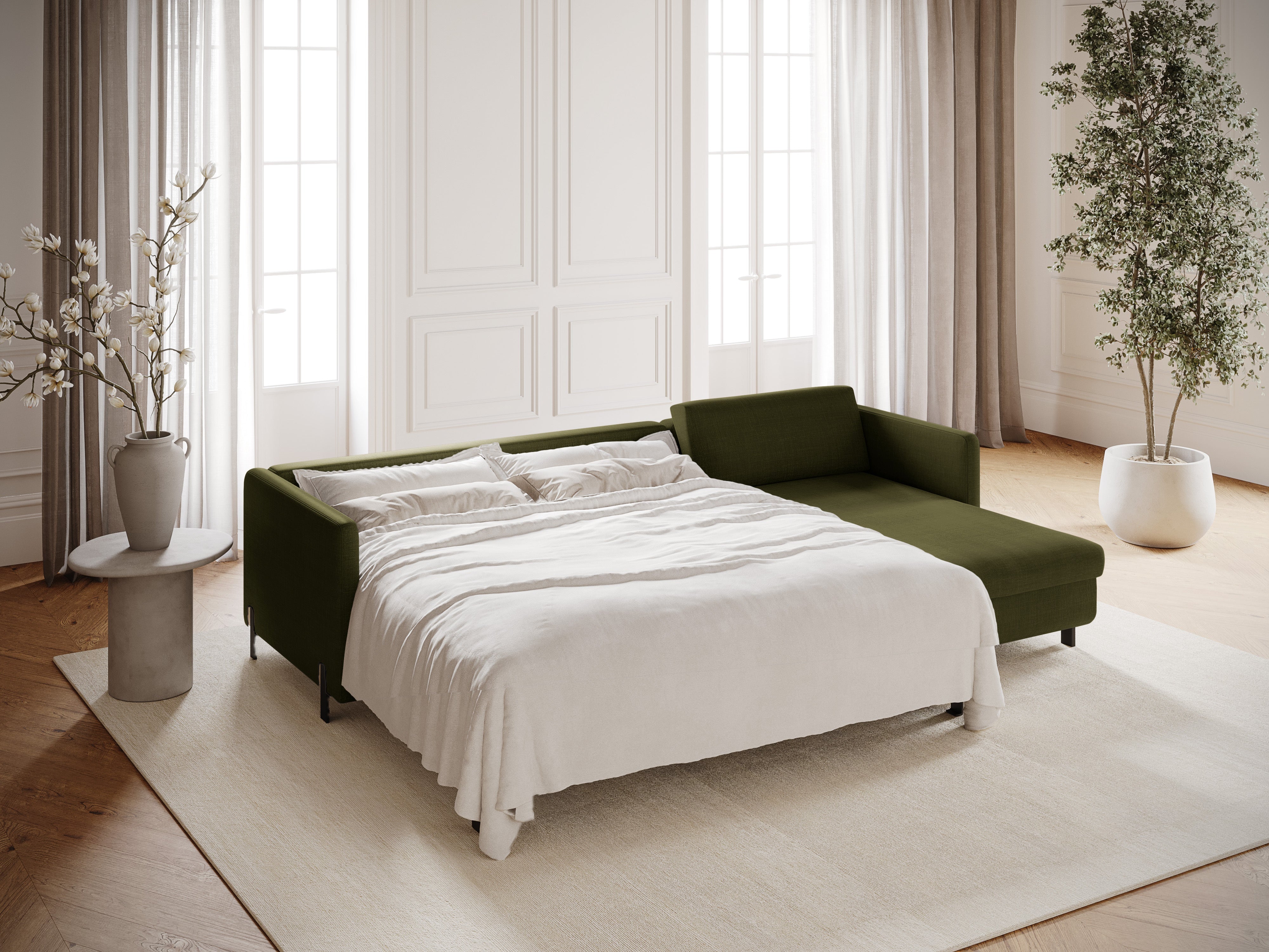 Rechte Ecksofa mit Bettfunktion und Box, "Gloria", 4 Sitze, Grün, 260x170x80
In Europa gemacht