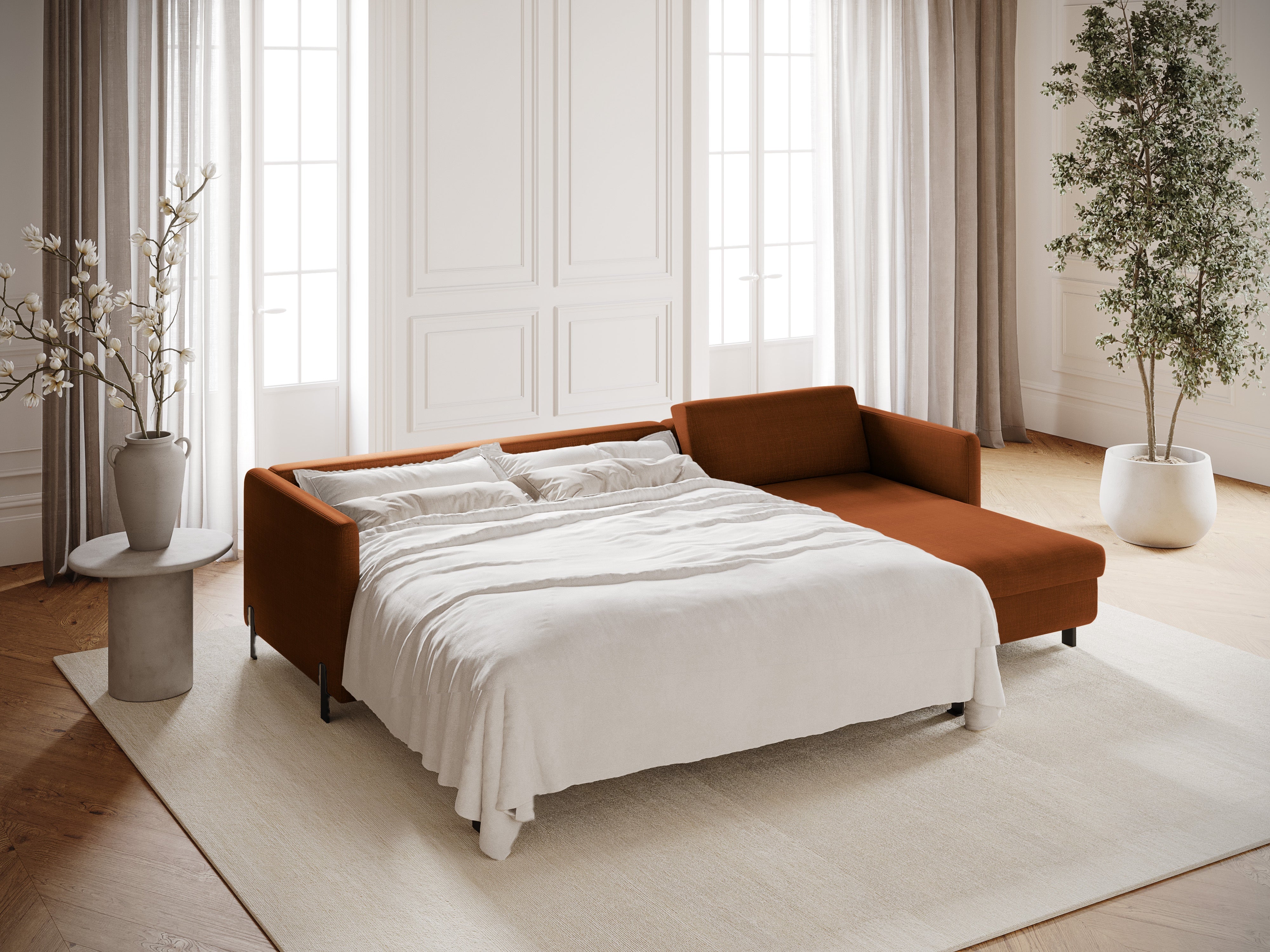 Rechte Ecksofa mit Bettfunktion und Box, "Gloria", 4 Sitze, Ziegel, 260x170x80
In Europa gemacht