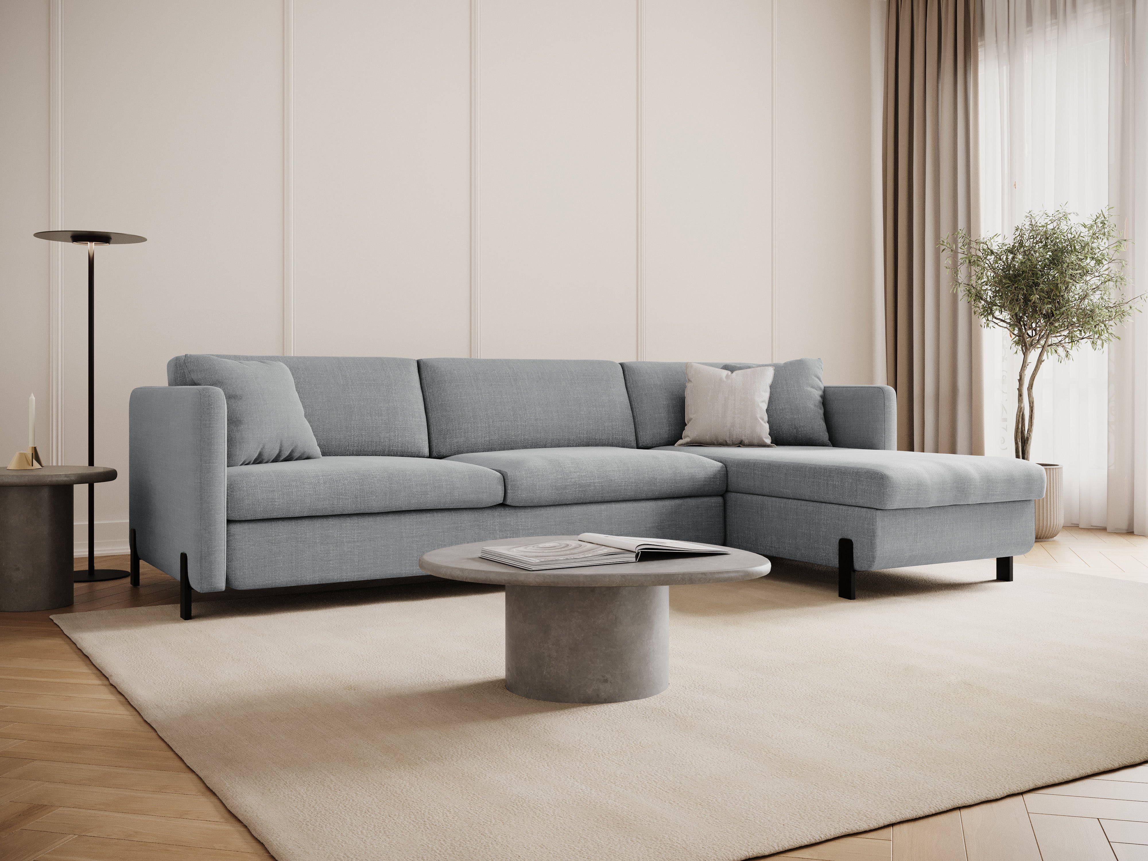 Rechte Ecke -Sofa mit Bettfunktion und Kiste, "Gloria", 4 Sitze, hellgrau, 260x170x80
In Europa gemacht