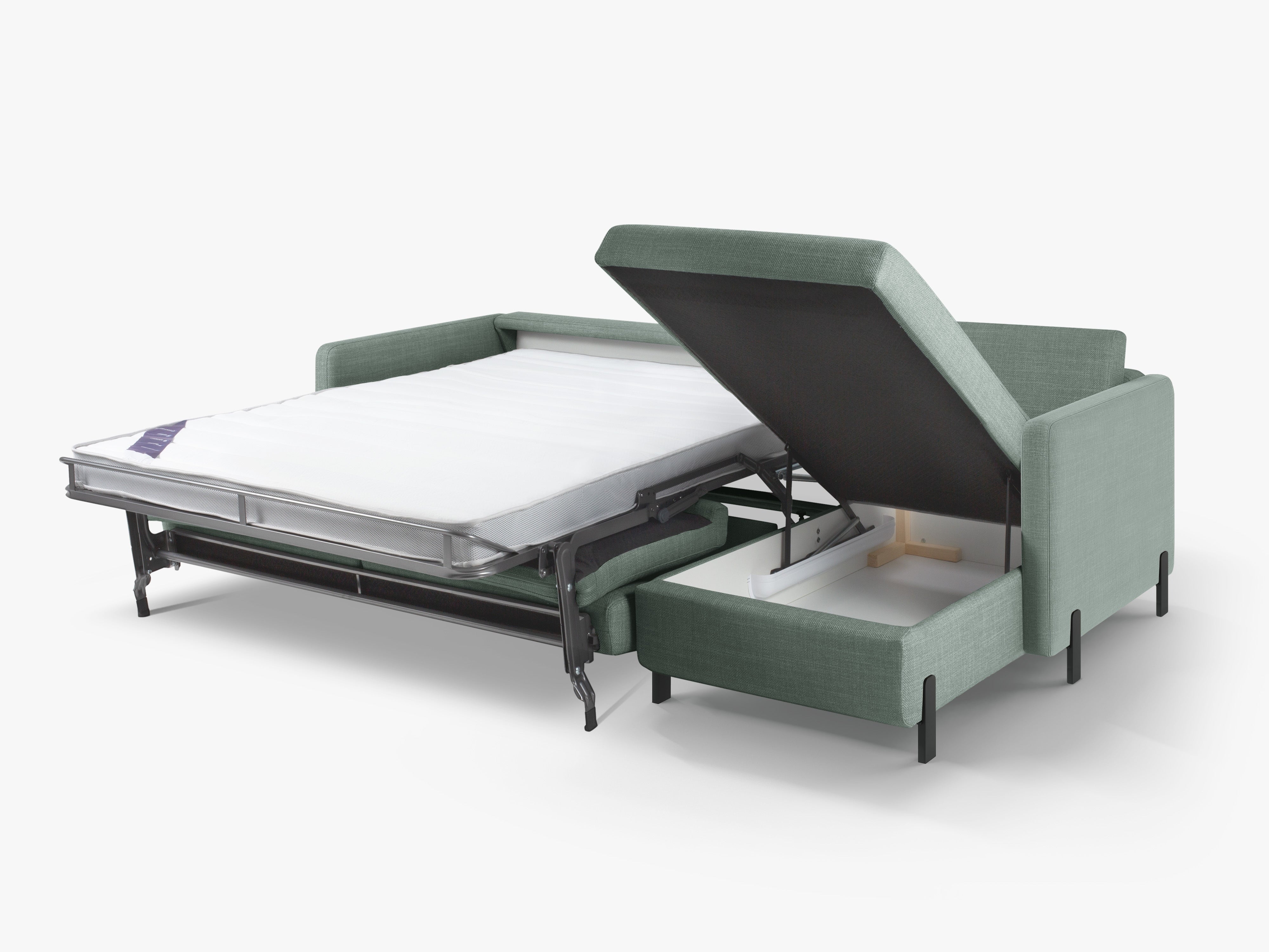 Rechte Ecke -Sofa mit Bettfunktion und Schachtel, "Gloria", 4 Sitze, Minze, 260x170x80
In Europa gemacht