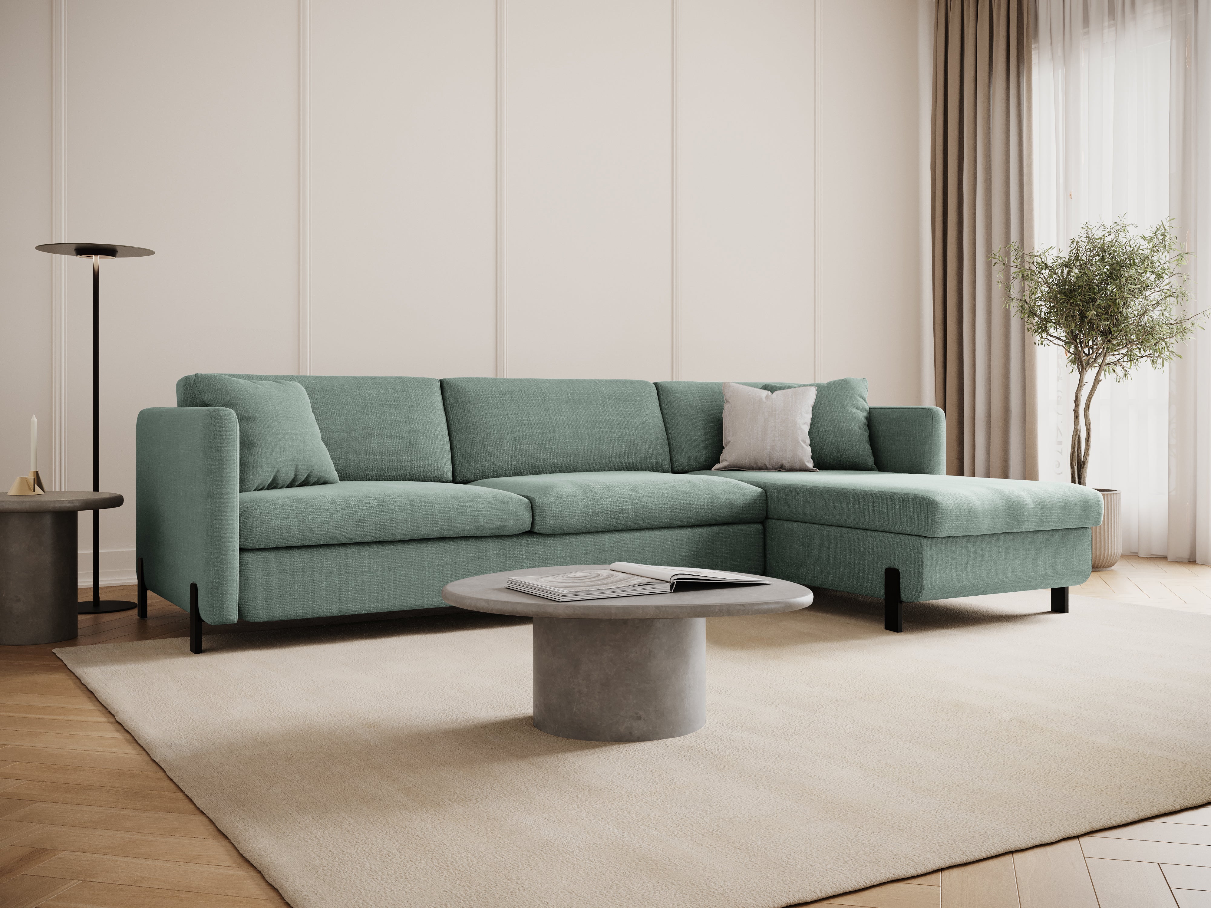Rechte Ecke -Sofa mit Bettfunktion und Schachtel, "Gloria", 4 Sitze, Minze, 260x170x80
In Europa gemacht