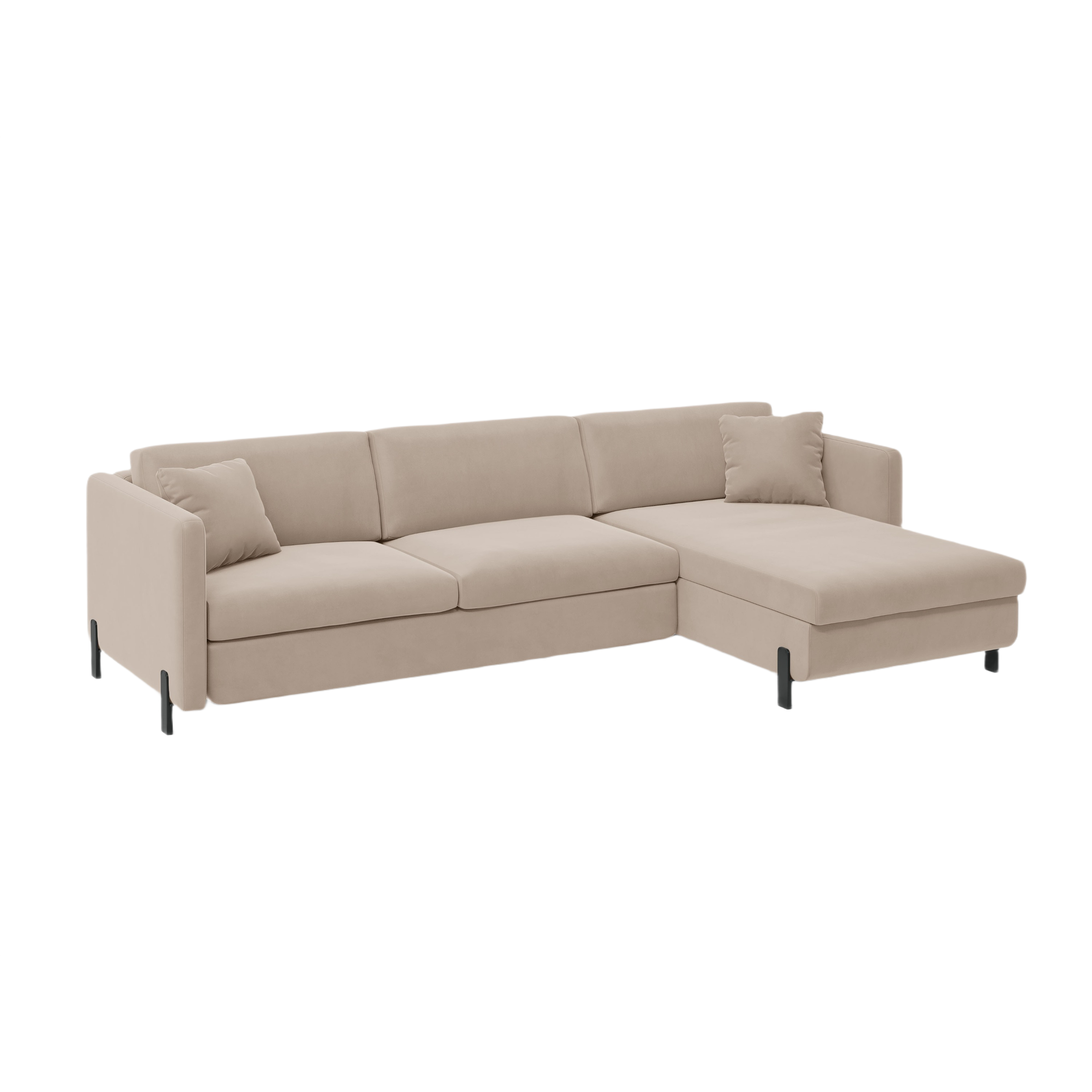 Samtrechter Ecksofa mit Bettfunktion, "Gloria", 4 Sitze, Beige, 260x170x80
In Europa gemacht