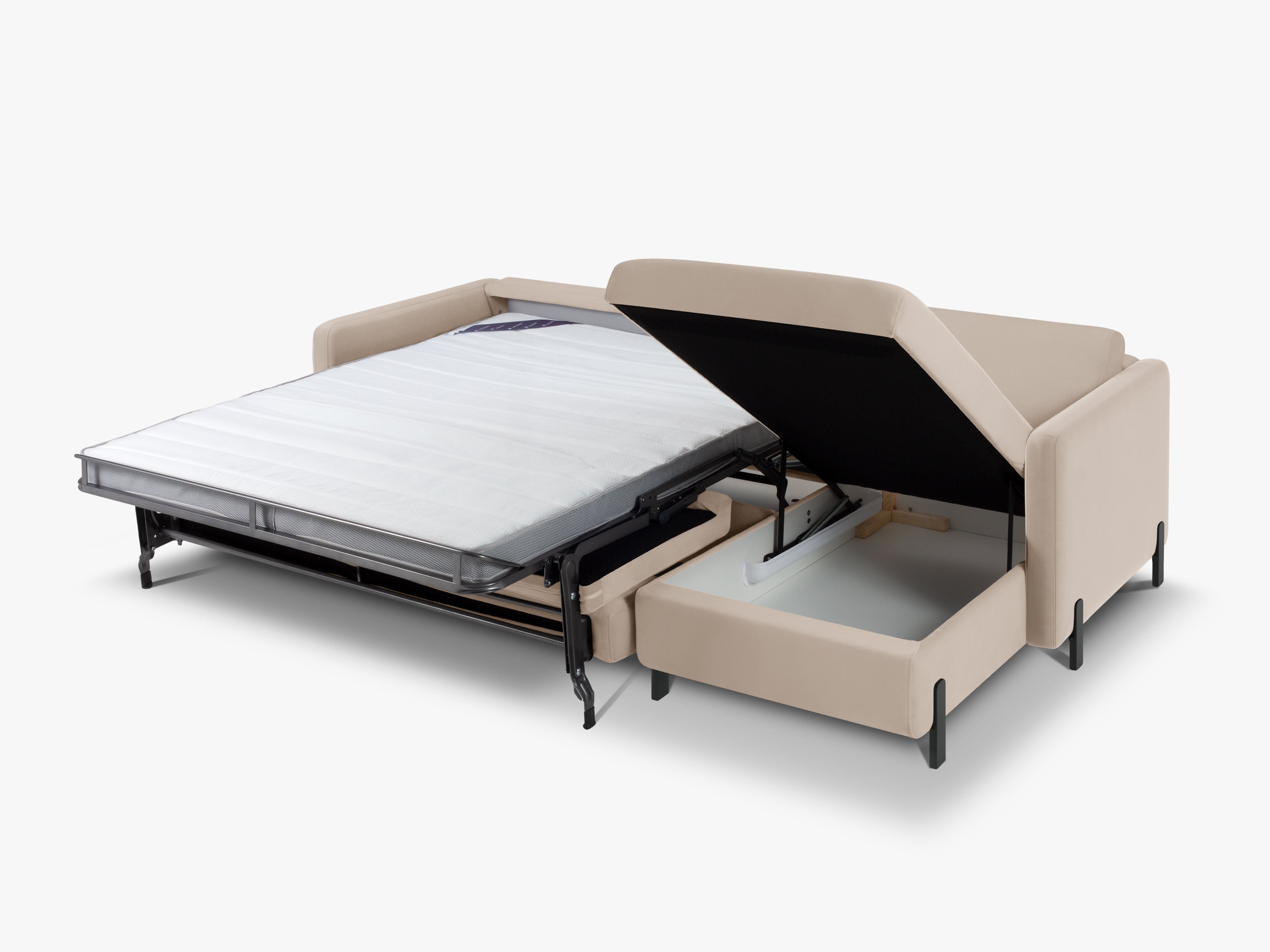 Samtrechter Ecksofa mit Bettfunktion, "Gloria", 4 Sitze, Beige, 260x170x80
In Europa gemacht