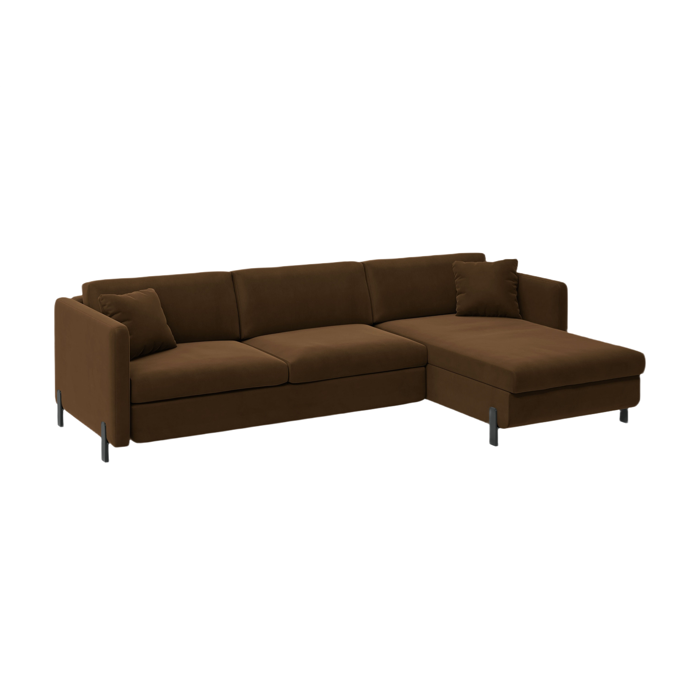 Samtrechter Ecksofa mit Bettfunktion, "Gloria", 4 Sitze, Schokolade, 260x170x80
In Europa gemacht
