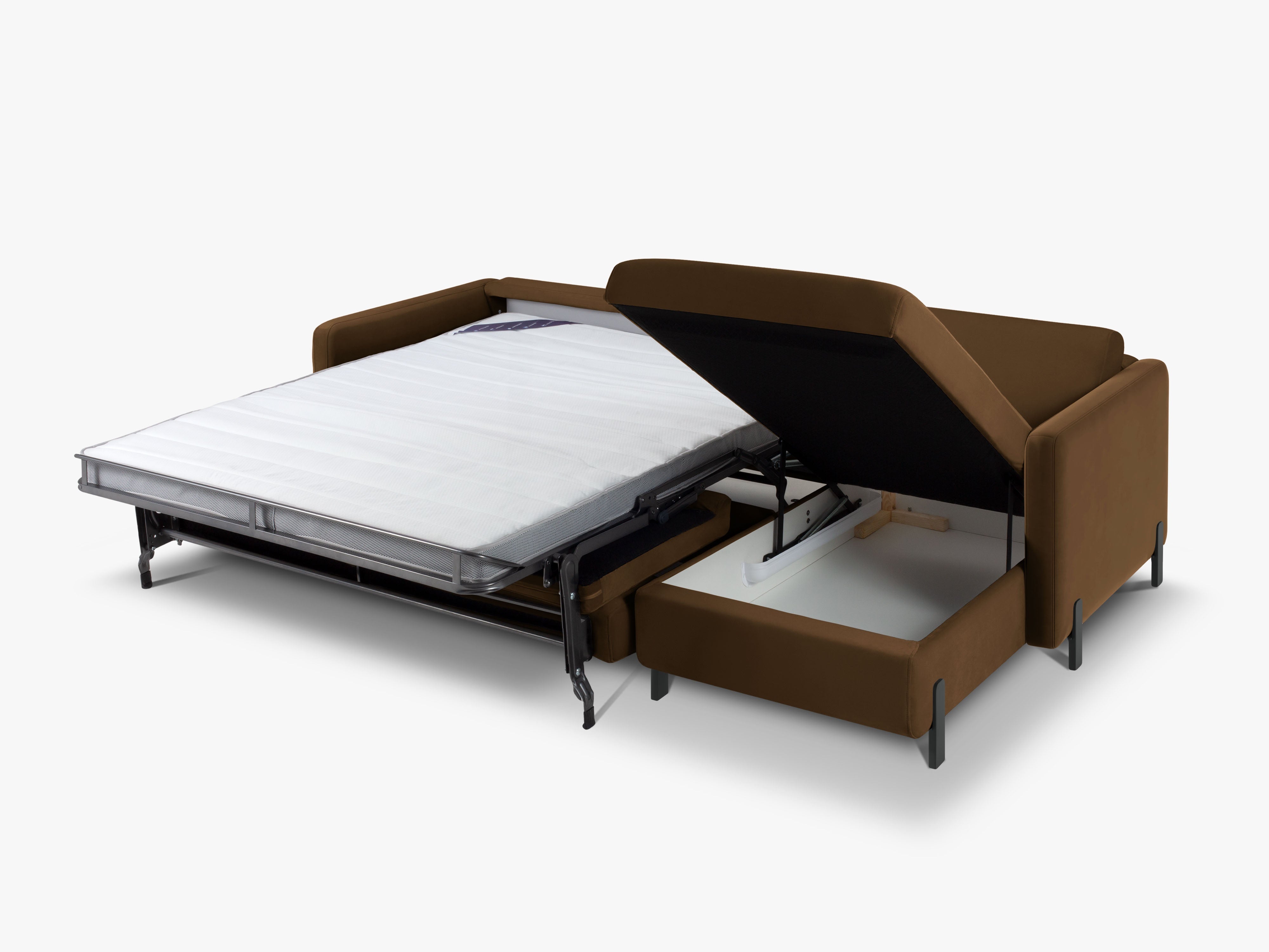 Samtrechter Ecksofa mit Bettfunktion, "Gloria", 4 Sitze, Schokolade, 260x170x80
In Europa gemacht