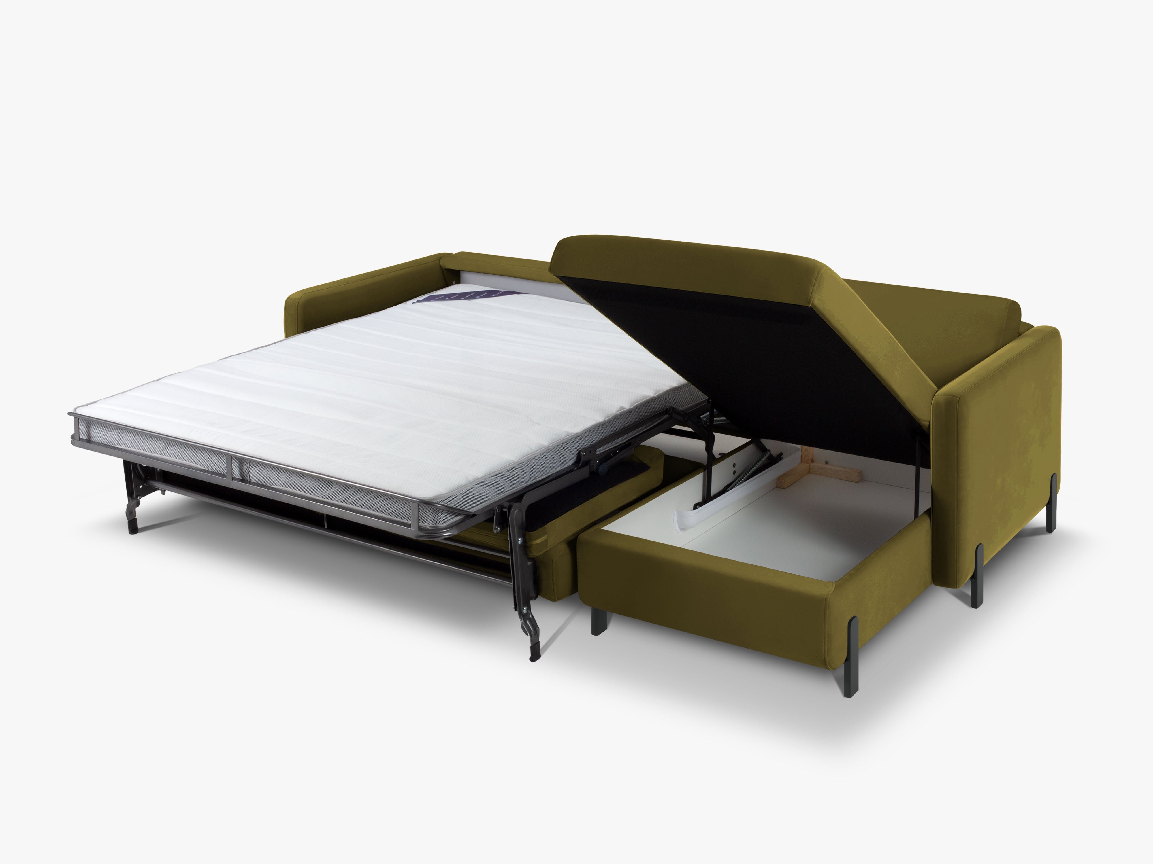 Samtrechter Ecksofa mit Bettfunktion, "Gloria", 4 Sitze, grün, 260x170x80
In Europa gemacht