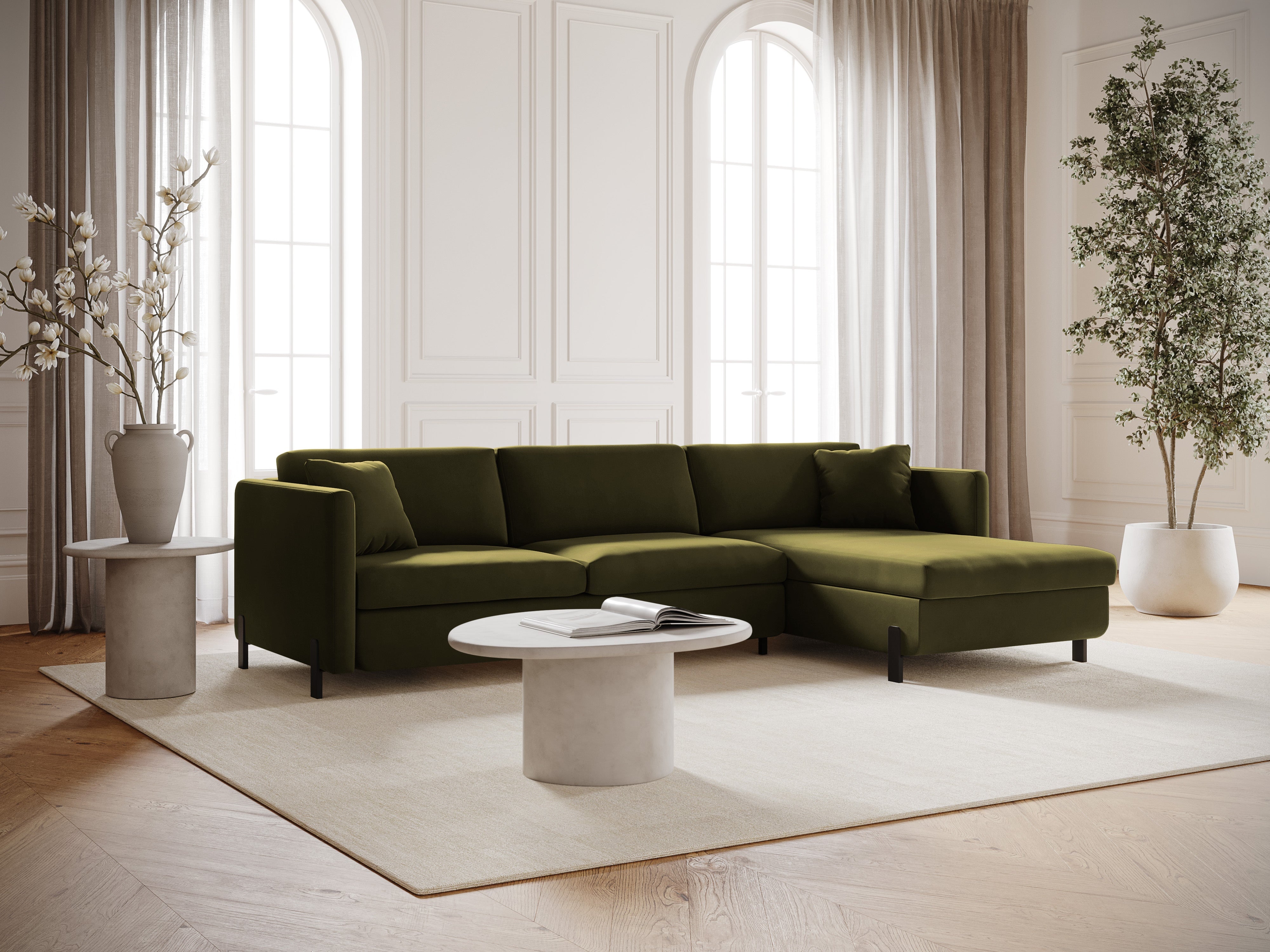 Samtrechter Ecksofa mit Bettfunktion, "Gloria", 4 Sitze, grün, 260x170x80
In Europa gemacht