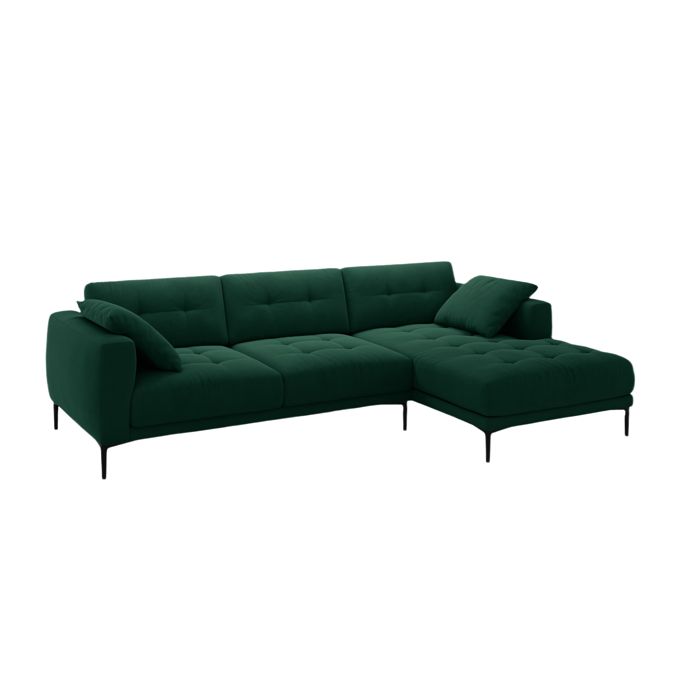 Right-facing velvet corner sofa BEMY bottle green
