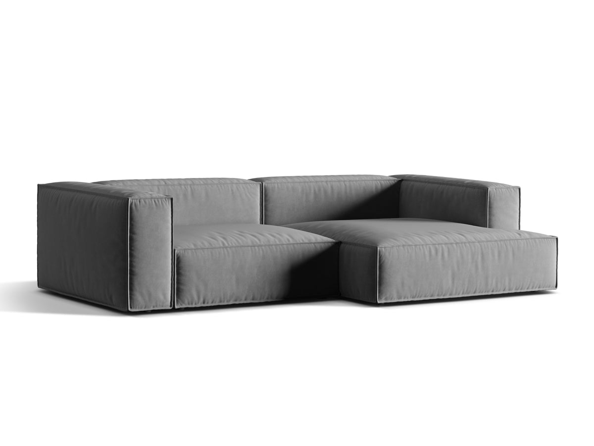 Narożnik aksamitny 4-osobowy prawostronny NURIA szary – ujęcie boczne