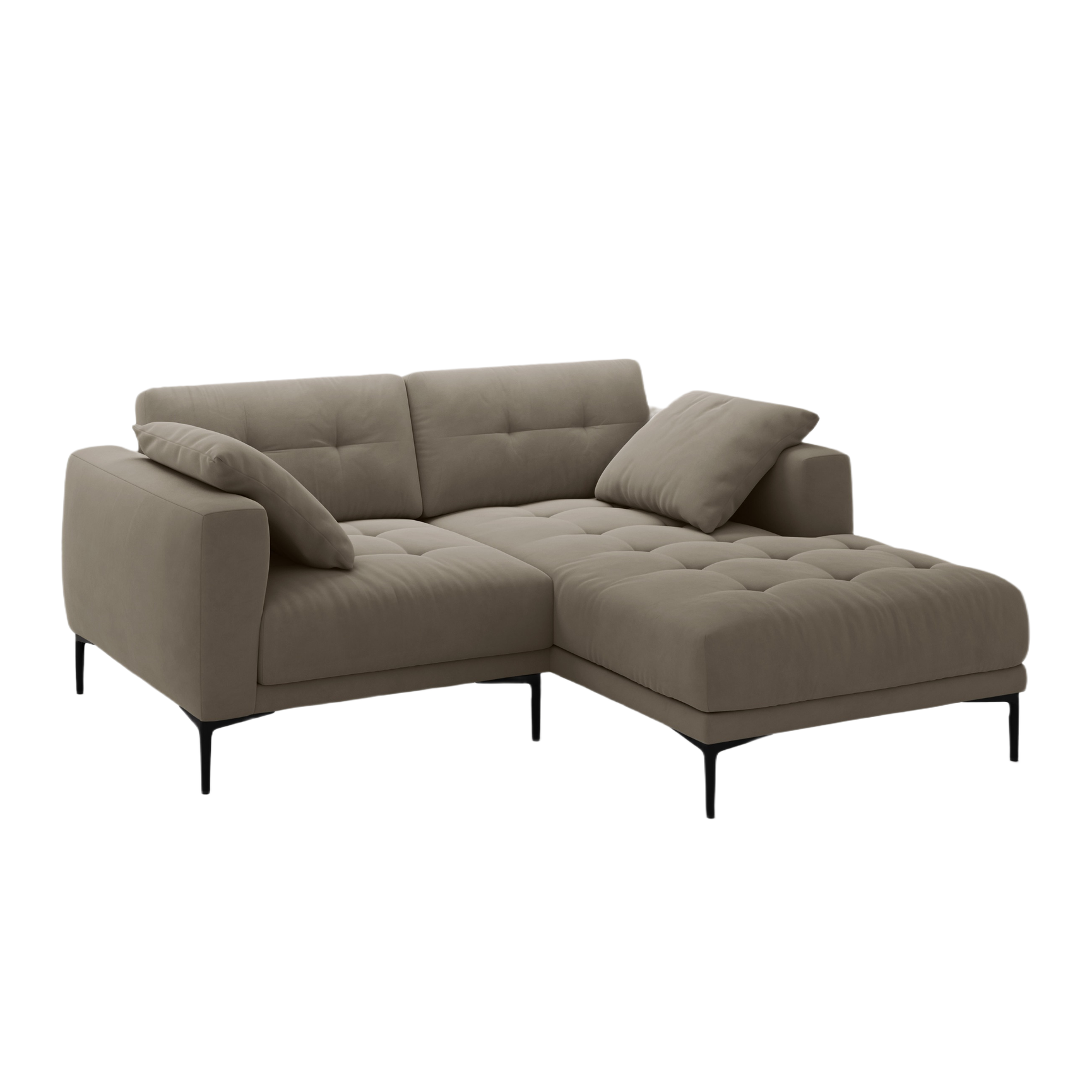 Right-facing velvet corner sofa BEMY in gray-brown