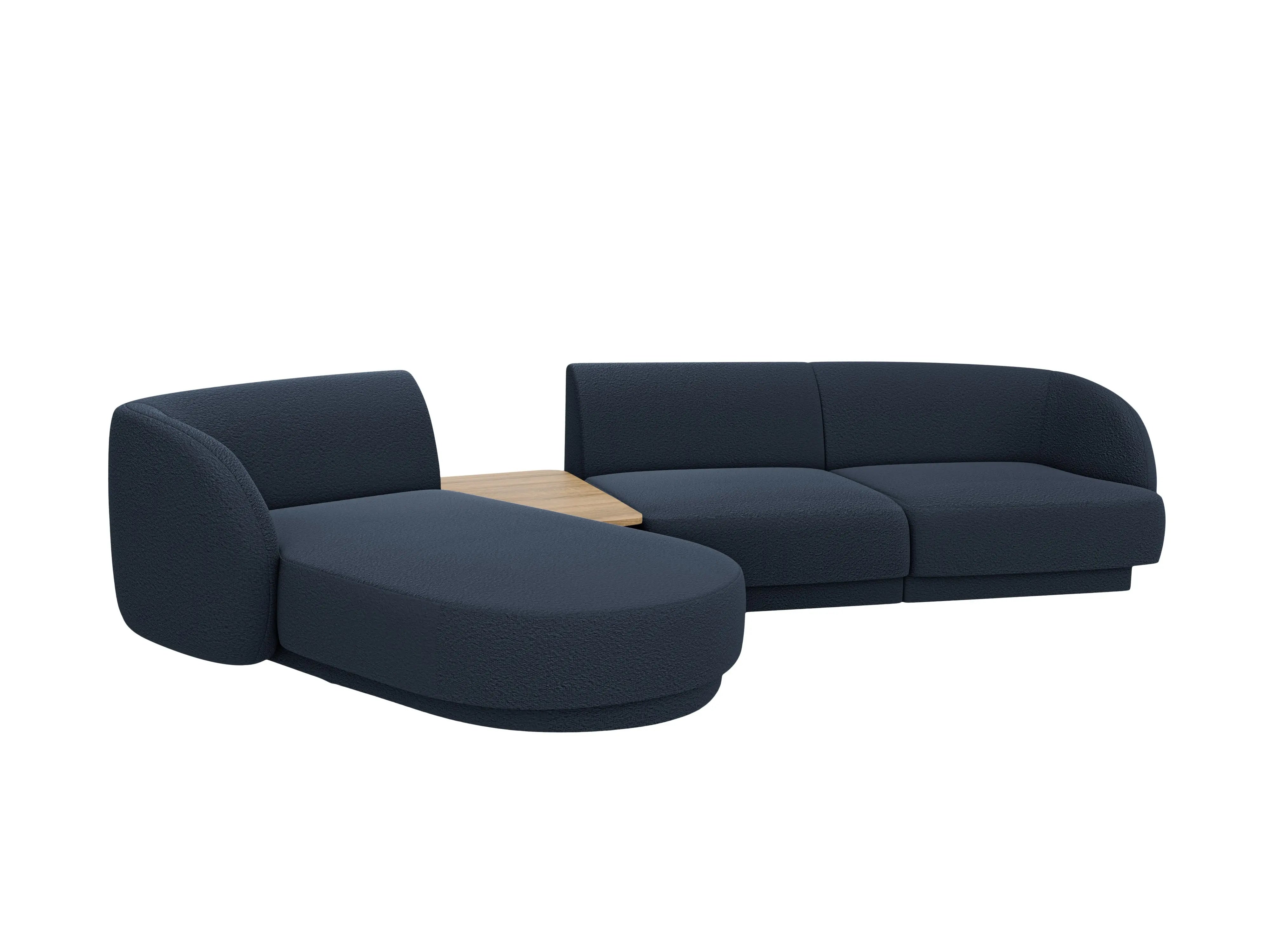 Narożnik modułowy ze stolikiem 3-osobowy lewostronny MILEY ciemnoniebieski boucle – Micadoni