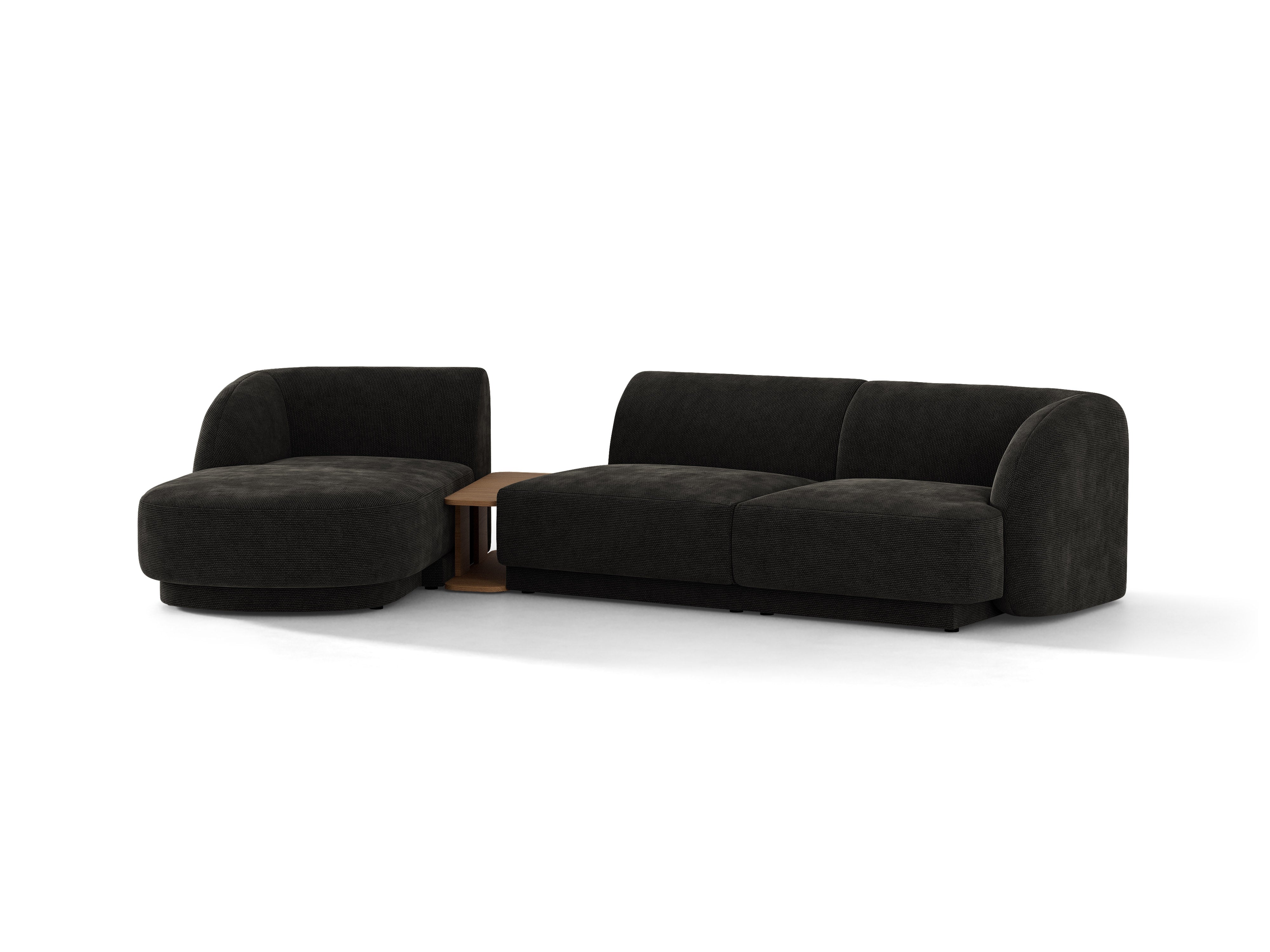 Narożnik modułowy ze stolikiem 3-osobowy lewostronny MILEY czarny szenil – sofa narożna