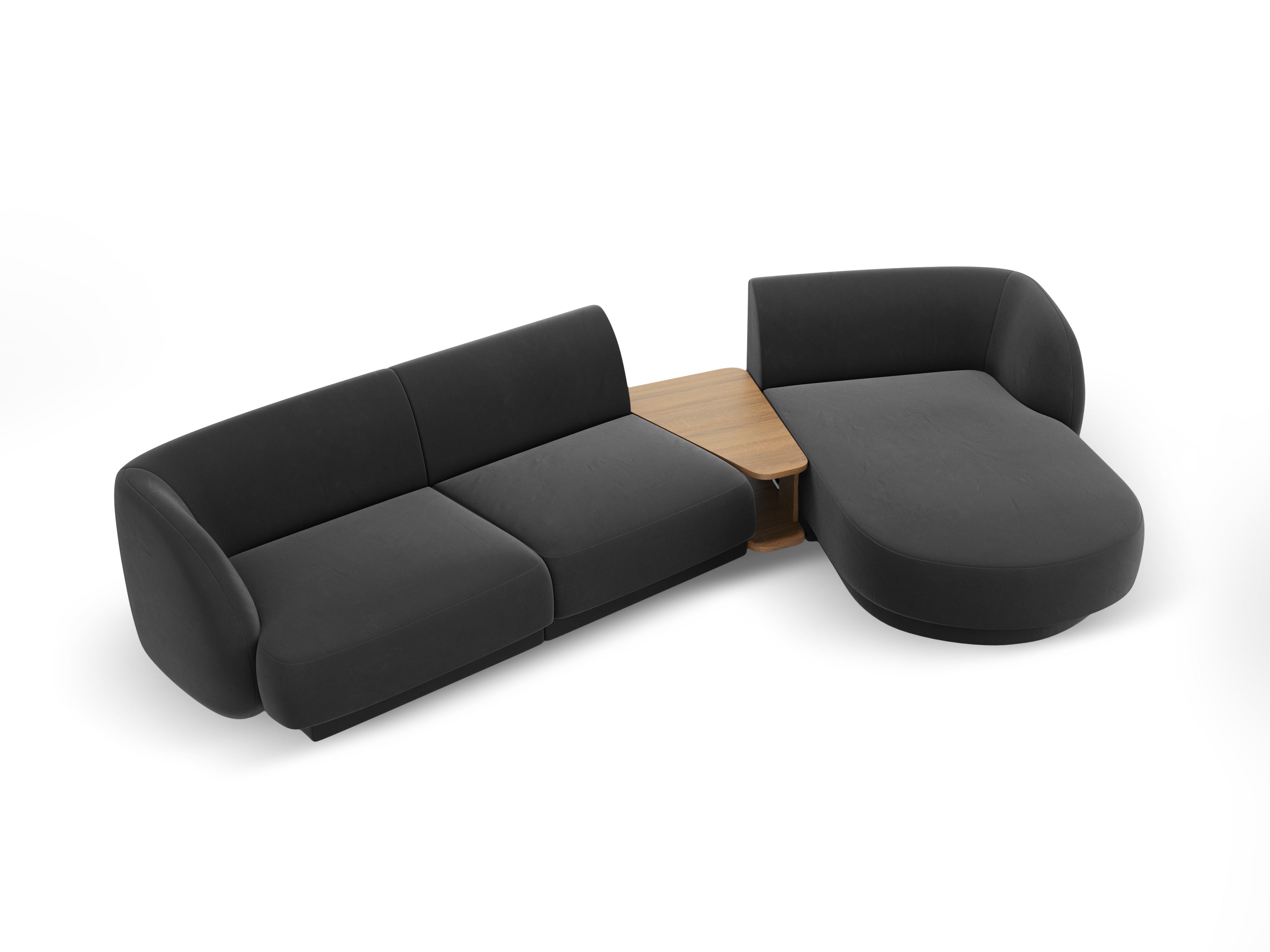 Modulares Ecksofa mit Tisch, 3-Sitzer, rechtsseitig, samtig, MILEY, grau