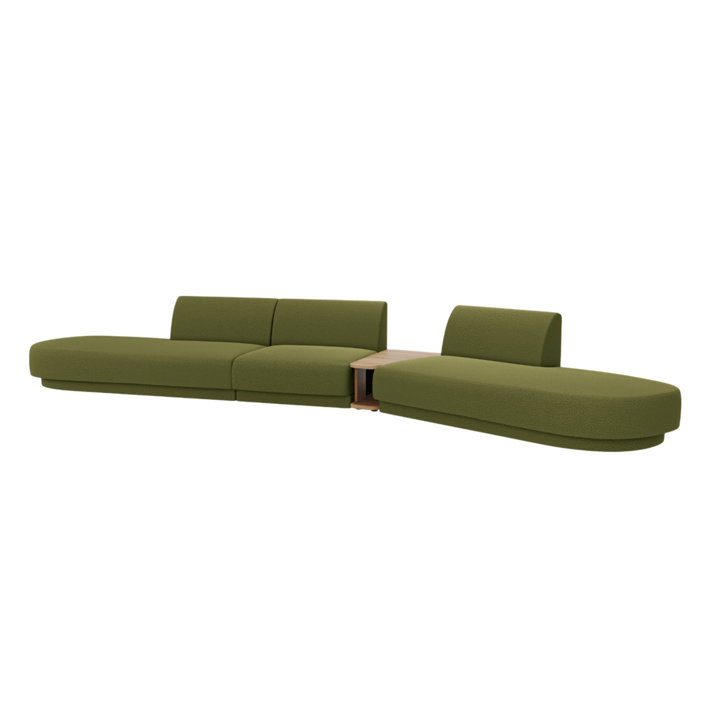 Sofa modułowa prawostronna ze stolikiem 5-osobowa MILEY zielony boucle