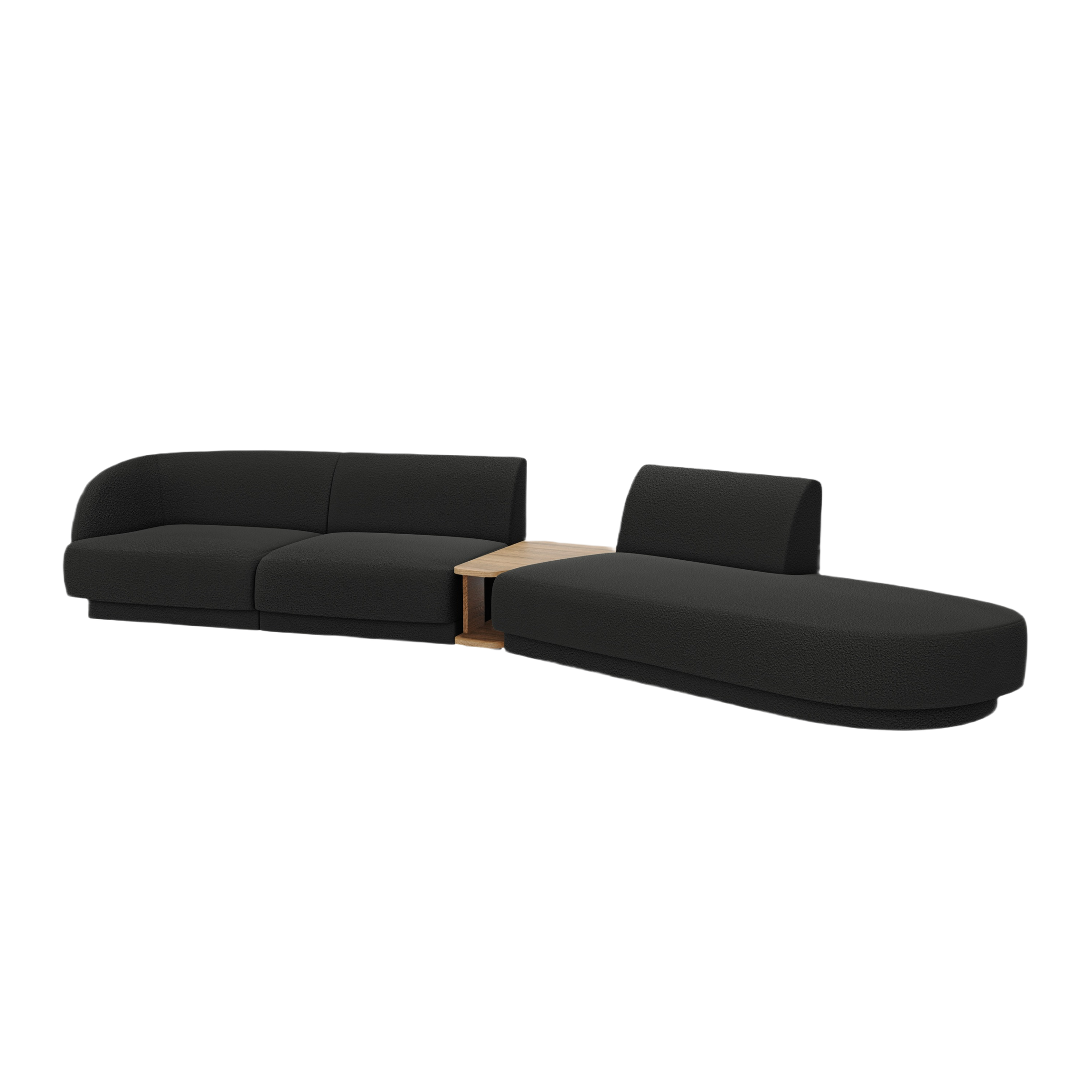 Right-facing modular sofa with table for 4 people MILEY black boucle