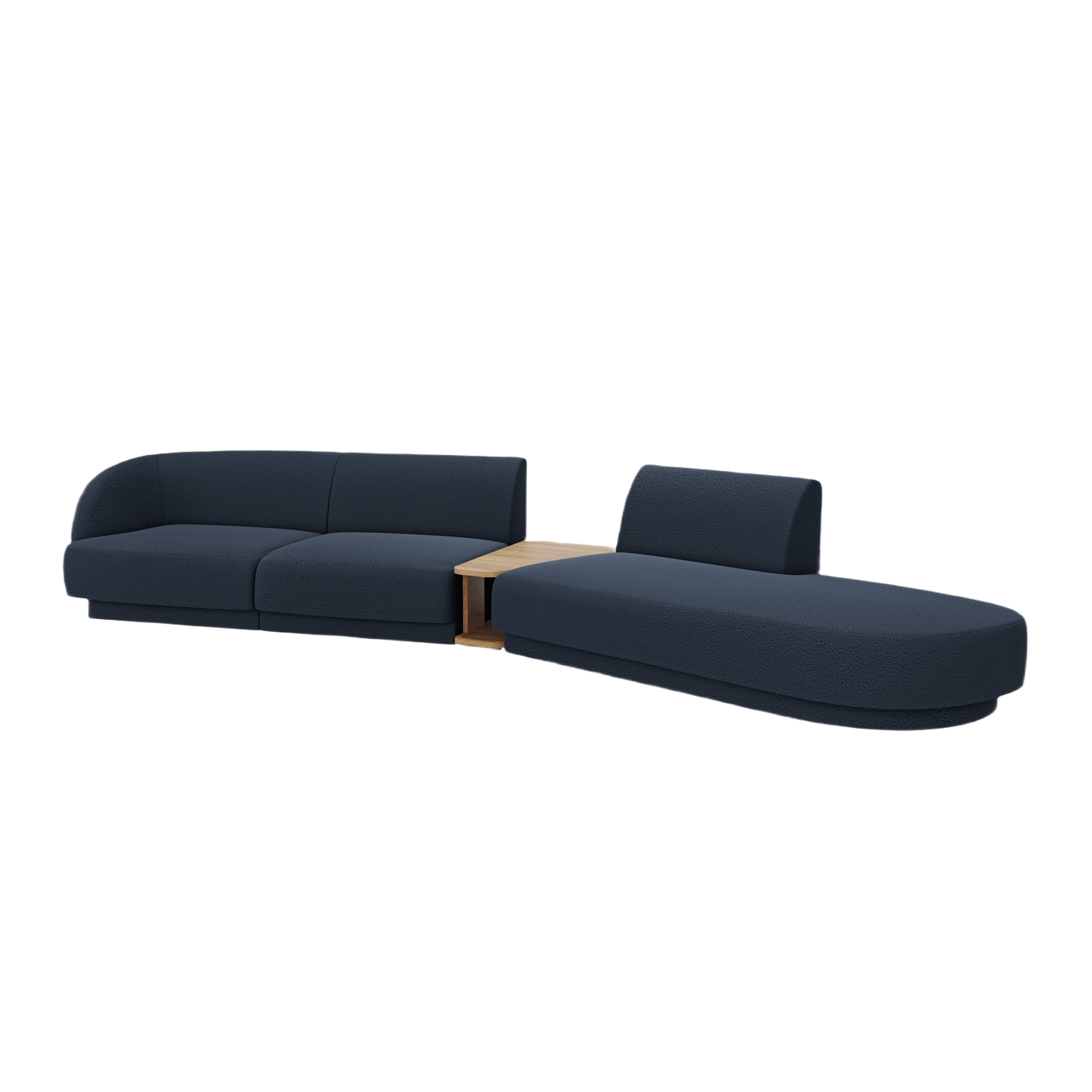 Right-facing modular sofa with table for 4 people MILEY dark blue boucle