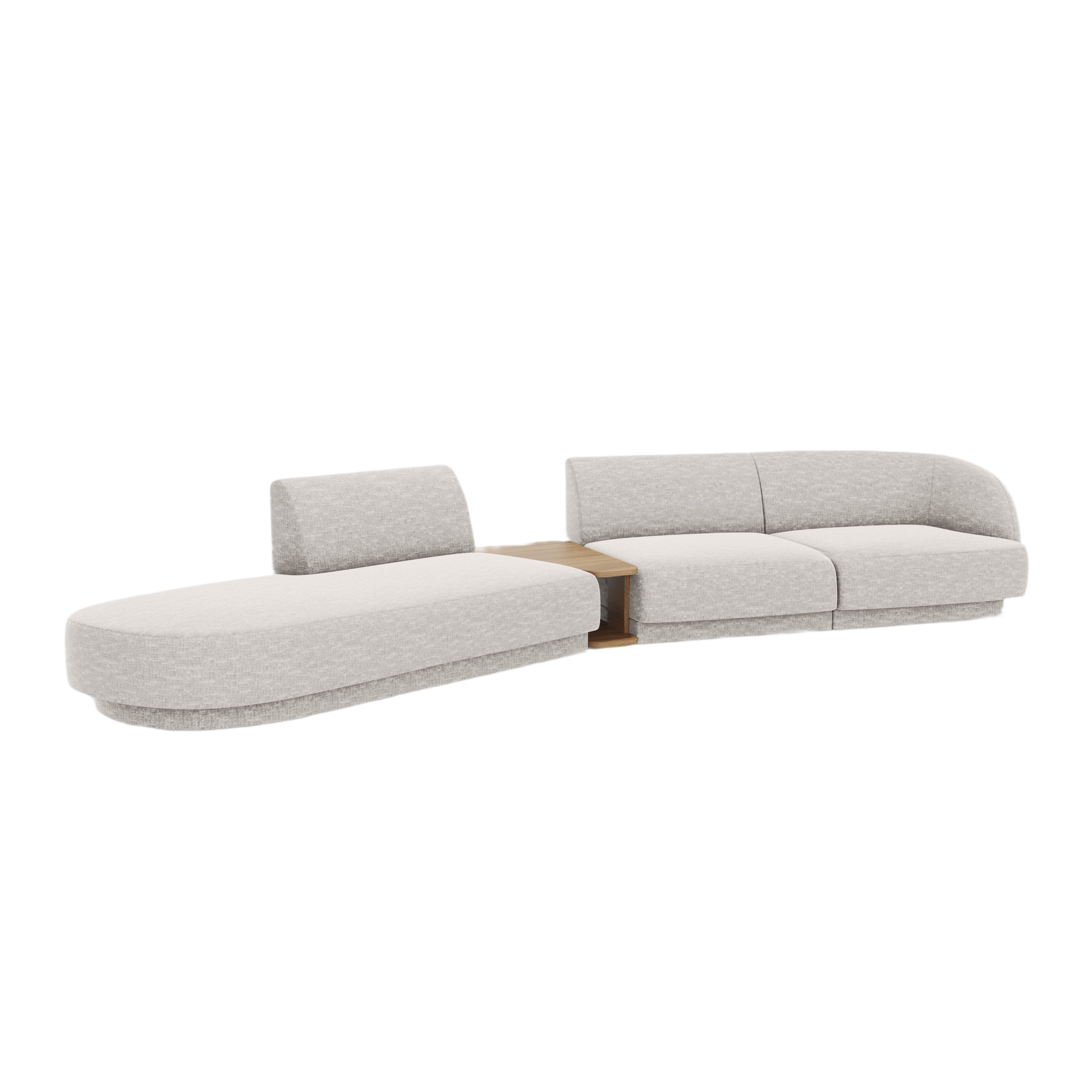 Left-sided modular sofa with table for 4 people MILEY light gray silky chenille