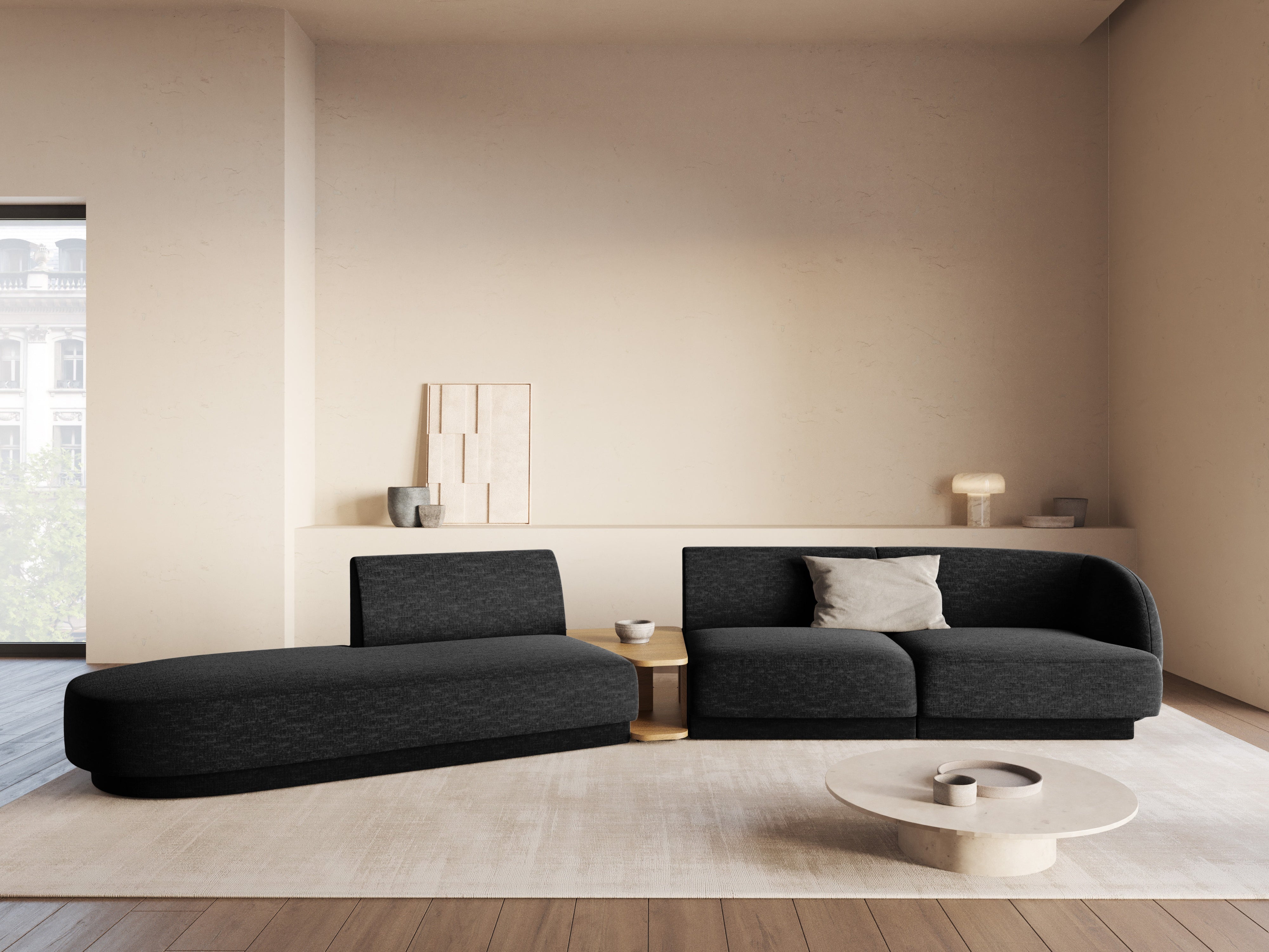 Sofa modułowa lewostronna ze stolikiem 4-osobowa MILEY czarny szenil