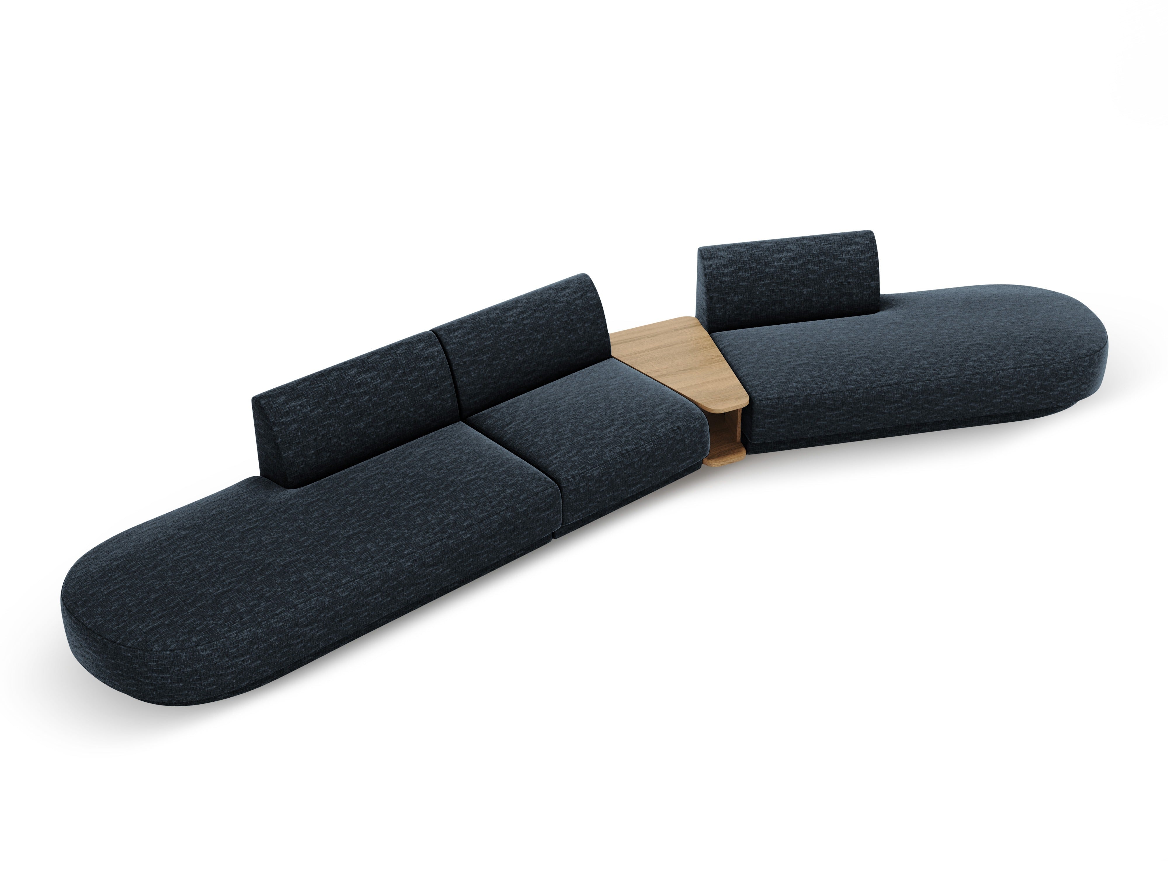 Sofa modułowa prawostronna ze stolikiem 5-osobowa MILEY granat królewski szenil jedwabisty