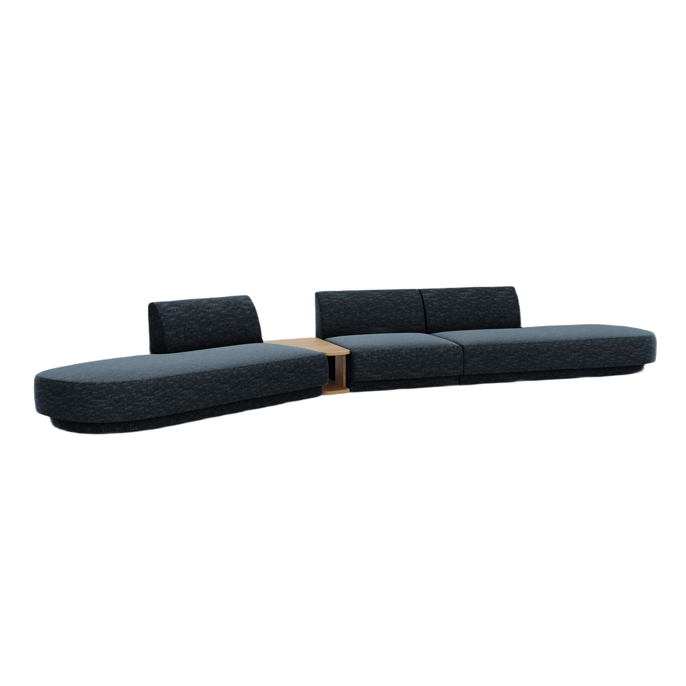 Left-sided modular sofa with table for 5 people MILEY royal blue silky chenille