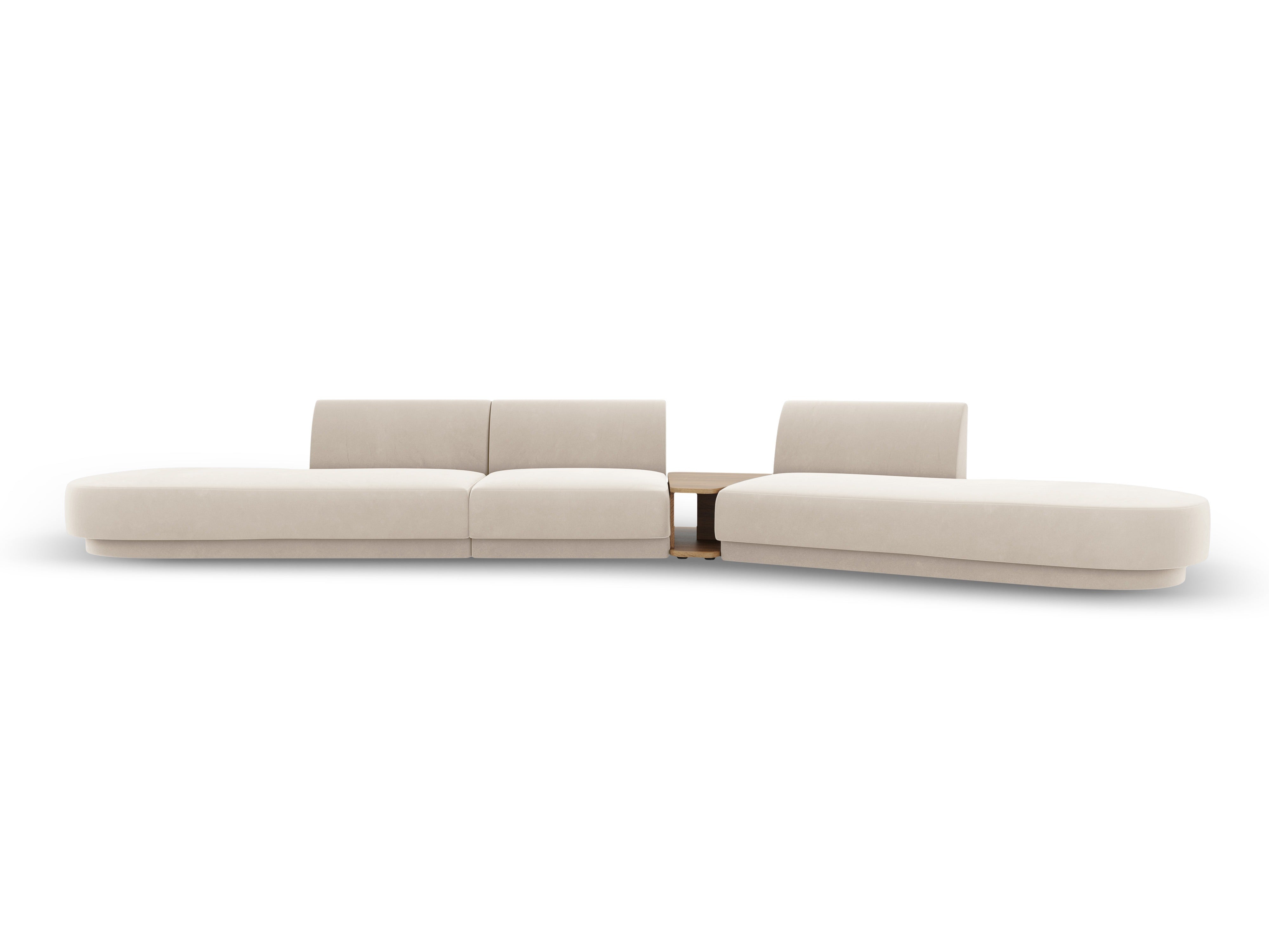 Sofa modułowa prawostronna ze stolikiem 5-osobowa aksamitna MILEY jasnobeżowy